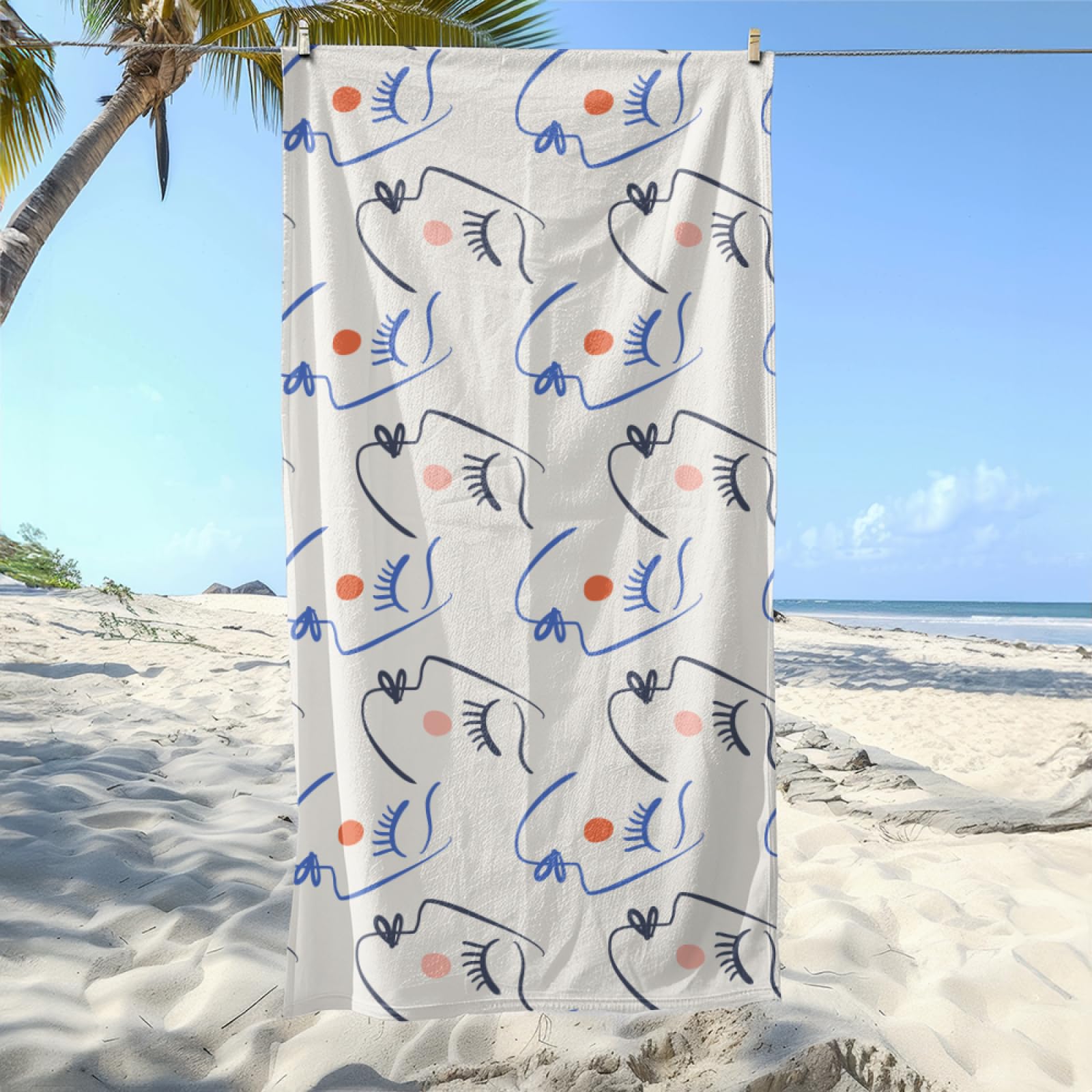 Drap de Plage XXL 200X200 Art Bleu Noir Serviettes de Plage en Microfibre,Serviette Piscine Extra Large sans Sable pour Adultes Séchage Rapide