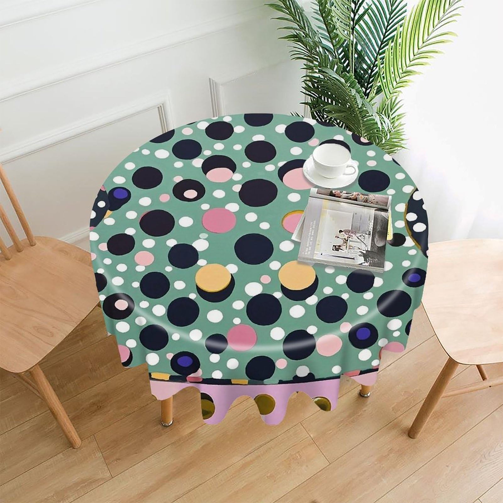 FekiLoot Beautiful Polka Dot Round Tablecloth Cover 60 Inch Wrinkle Free Washable Polyester Fabric Table Cover Decorative Round Table Cloth for Home Dining Kitchen Party Farmhouse