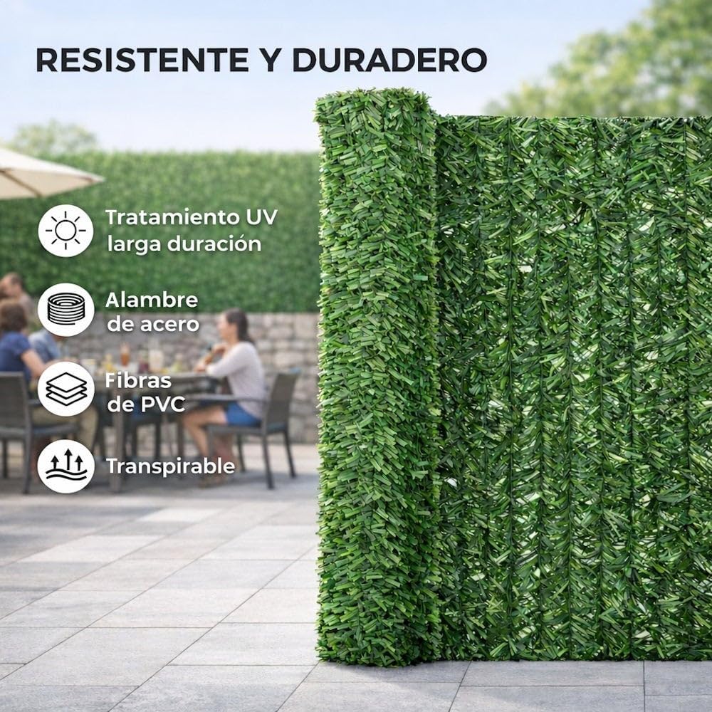 LOLAhome Seto Artificial Verde 3x1,5 m. 1 Unidad. Privacidad Natural. | Alta Ocultación, con Tratamiento UV, Realista y Natural, No inflamable, Transpirable. Para Jardin, Balcón, Terraza