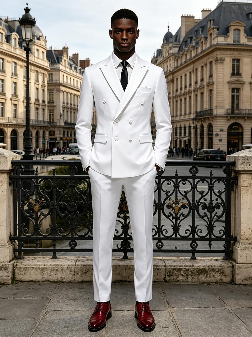 da Uomo Doppio Petto 2 Pezzi Abito Slim Fit Elegante Smoking Giacca & Pantaloni Eleganti per Matrimonio Prom Festa Cena Blazer