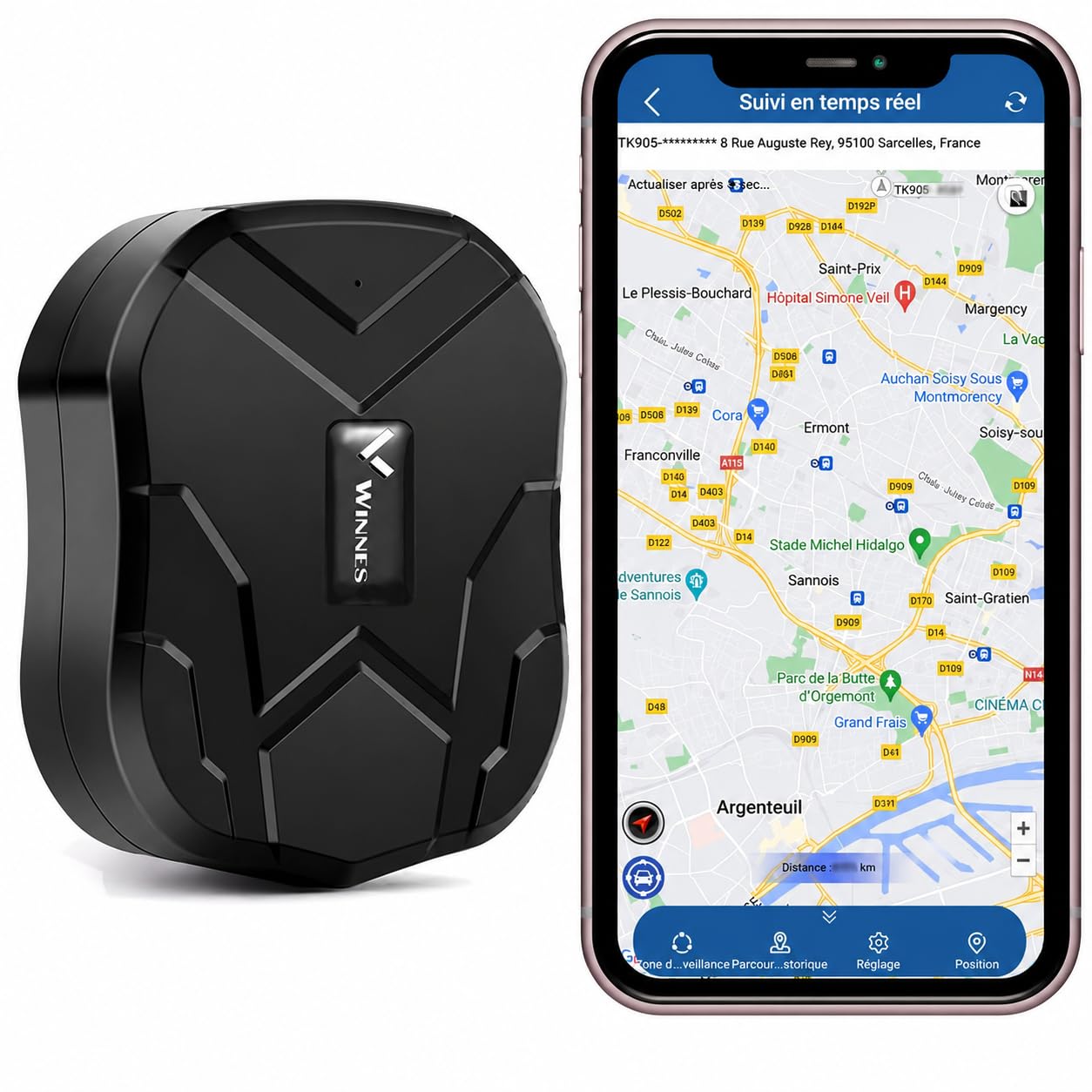 Traceur GPS Voiture Winnes 4G TK905B Tracker GPS Suivi en Temps réel Traqueur Antivol Batterie 10000mah Magnétique étanche Localisateur Suivi Véhicule Moto Valise par SMS/APP/PC APP sans Abonnement