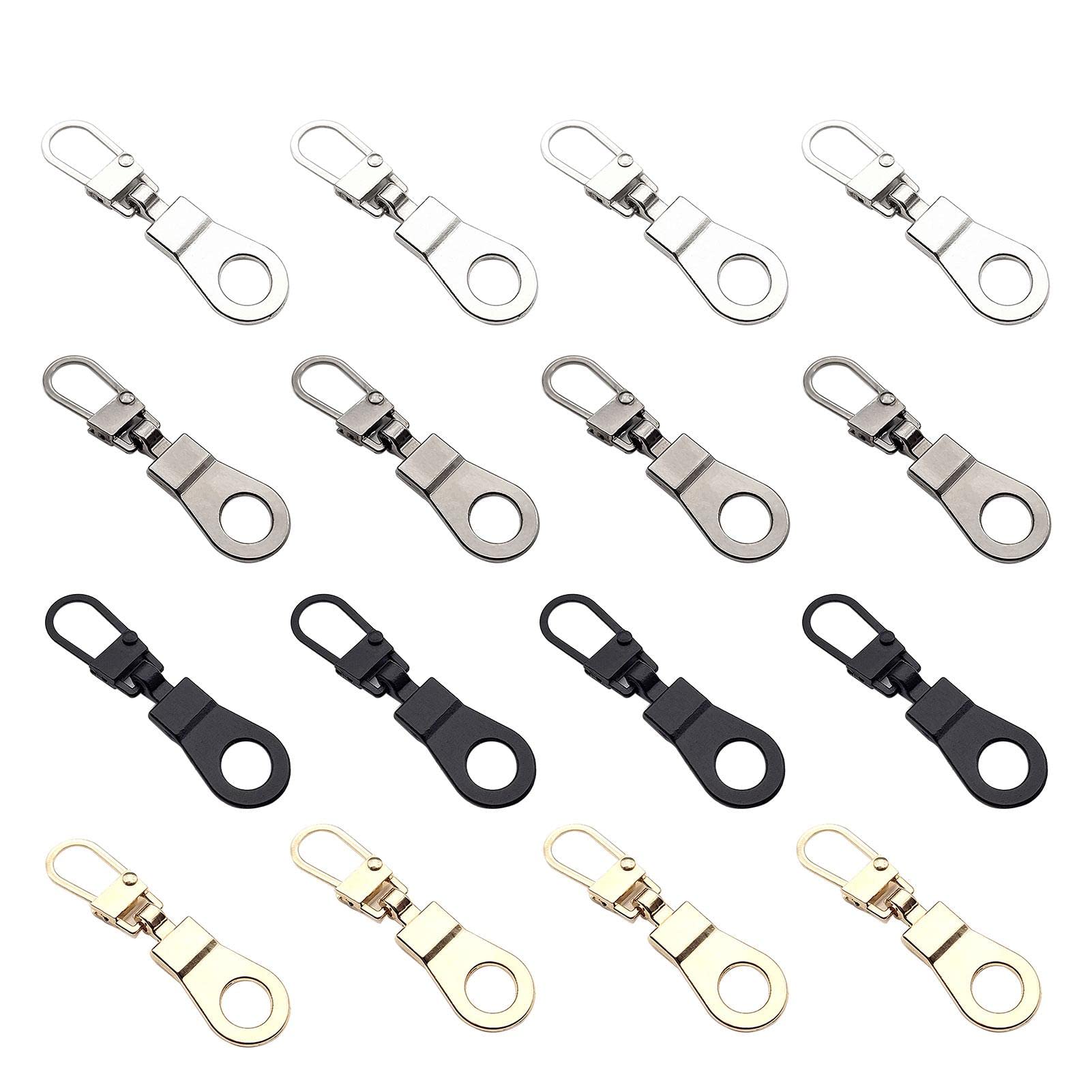 OTAIVE Zipper Pull Replacement,16pcs Removable Zipper Pull Replacement Slider Kit,Metal Zipper Pull Tab Handle Mend Repair Kit for Boots Backpacks Coat Suitcases Jacket Purse