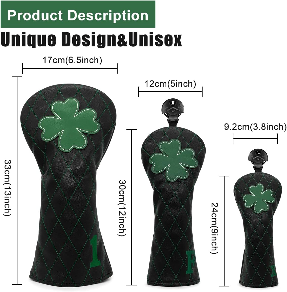 Golf Club Headcover Live Lucky 3 Wood Headcover Magnetic Closure Elegant Embroidery Premium Leather Driver Covers Fairway Wood Covers Hybrid Headcover Shamrock Golf Head Covers