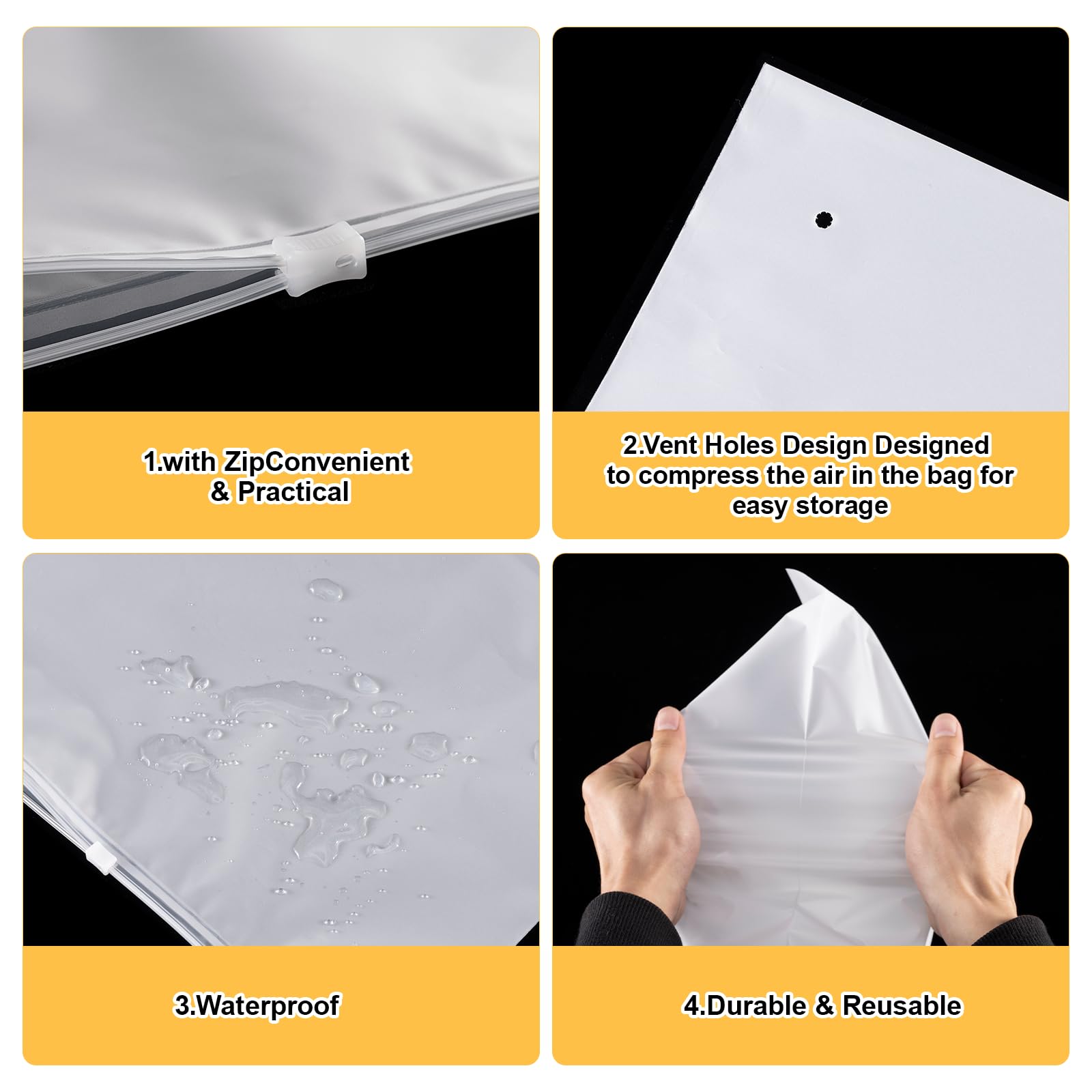HIGA-JKL 20 stuks 40x50cm waterdichte transparante ritszakken groot herbruikbare plastic zakken met ritssluiting geen gaten organizer opbergtas voor reis kleding schoenen accessoires