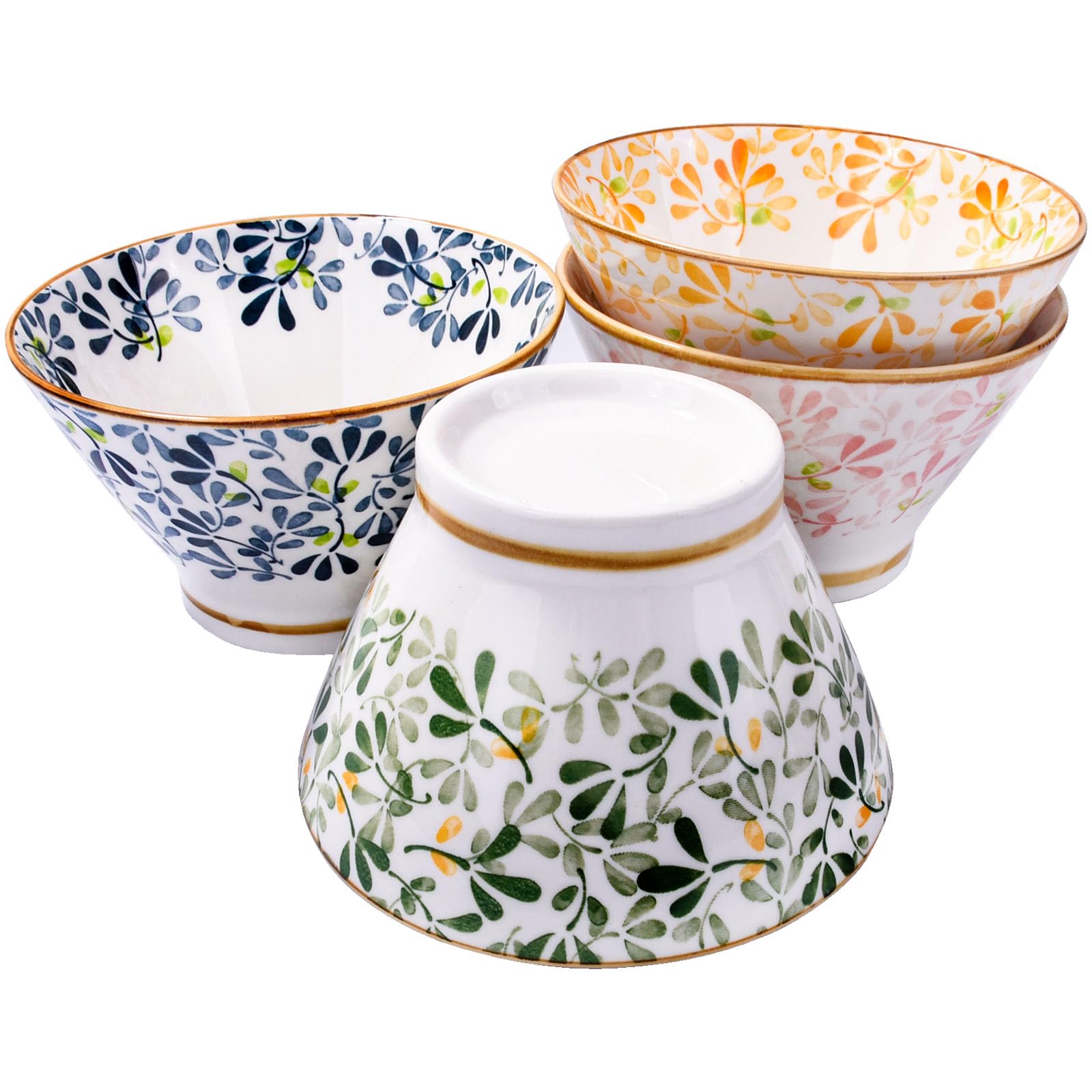 Japanische Reisschalen aus Keramik, 4 Stück, 12 cm große Müslischalen aus Porzellan mit Blumenmuster