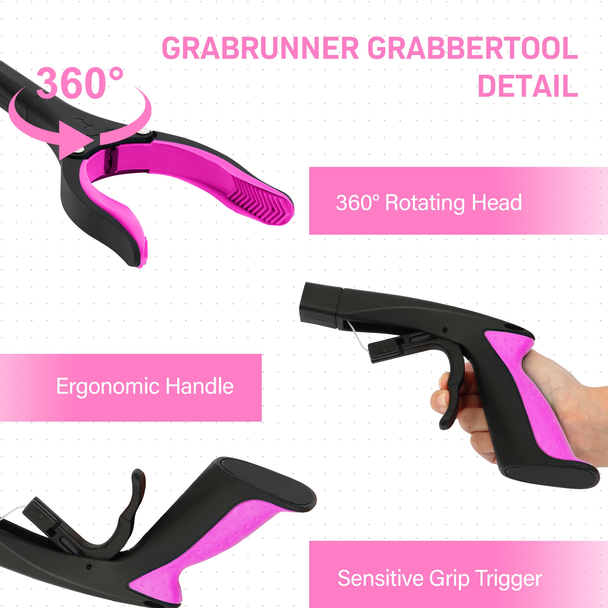 GrabRunner Reacher Grabber - Pink, Magnetic! -2