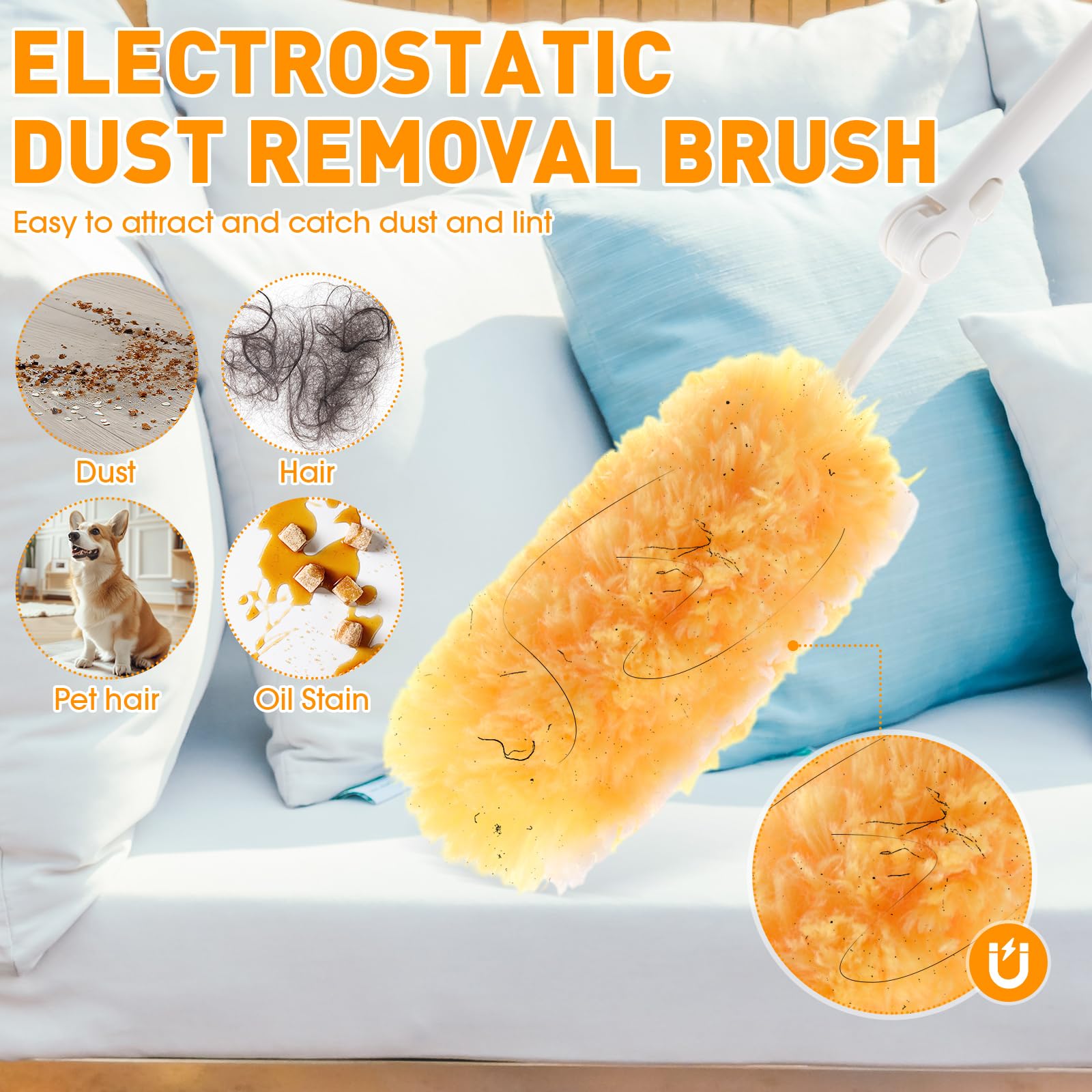 Reallnaive 60 piezas de recambios de plumero resistentes con un mango extensible de 3 pies, kit de polvo de alta resistencia, recambios de plumero multisuperficie, plumeros desechables de 360°, kit de