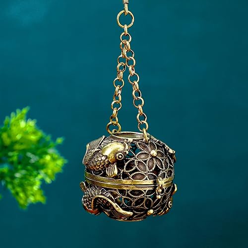 Miniatura 9 de GANAZONO Quemador de incienso colgante con cadena, quemador de incienso de latón con tapa, forma de bola, manualidades para resina y carbón