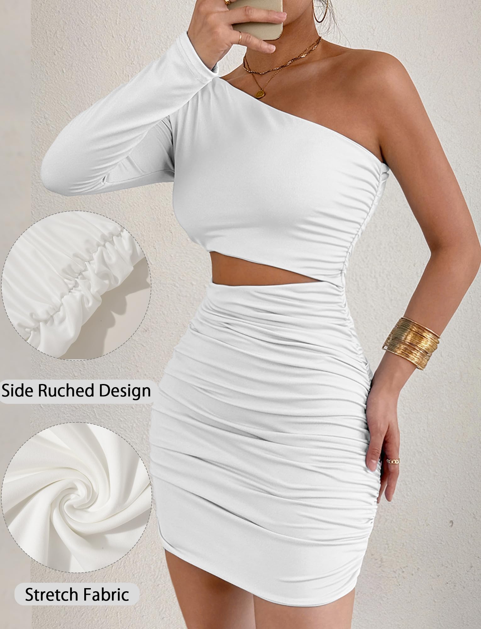 Vestito da Donna Sexy Miniabito con Spalle Scoperte Abito Aderente a Maniche Lunghe Elegante Abito da Festa Vestito da Cocktail Corto