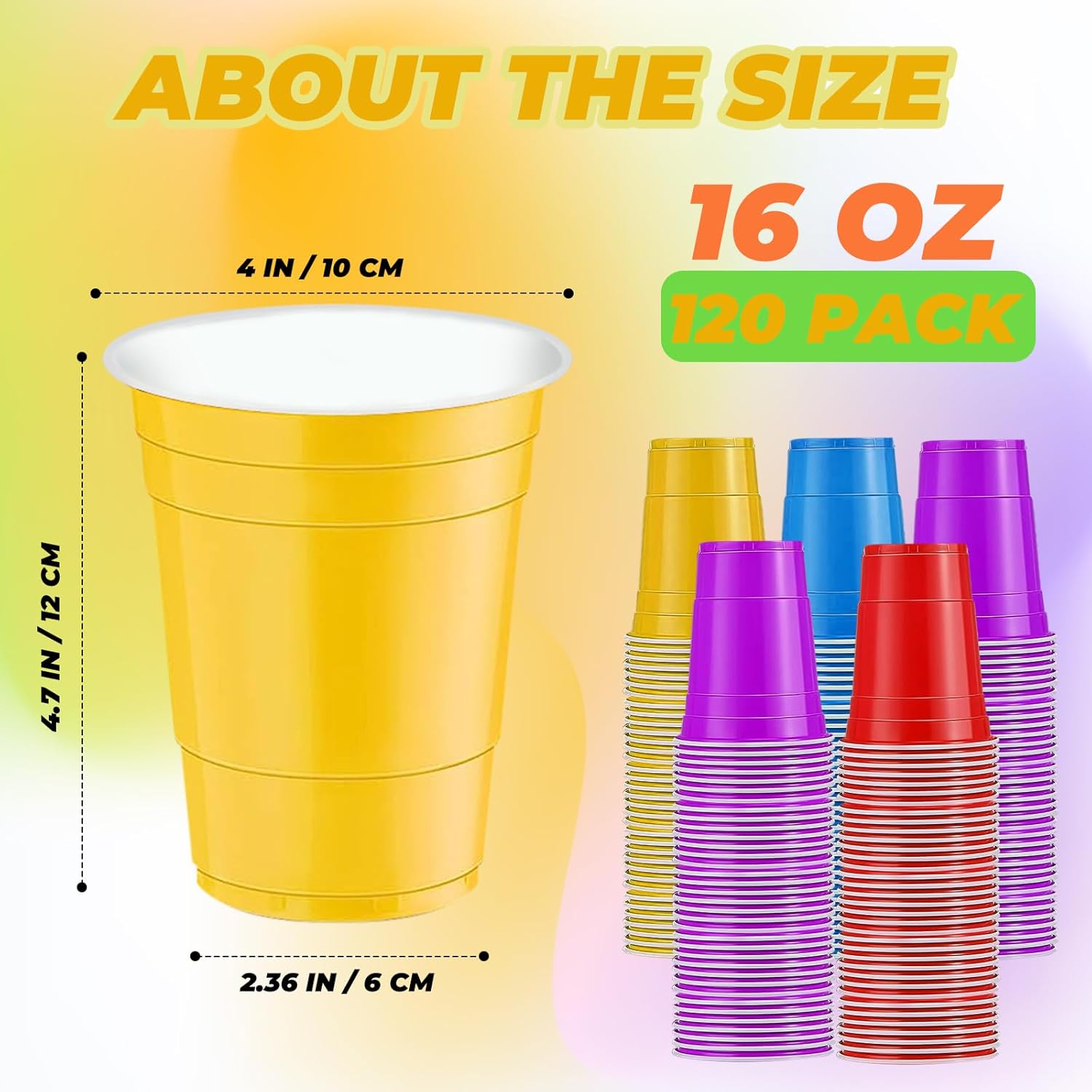 120 pcs 16 oz colourful plastic cups Assorted Colors Cups 16 oz colored Party Cups for drinking Tastings served Snacks Barbecues Picnics - Image 2