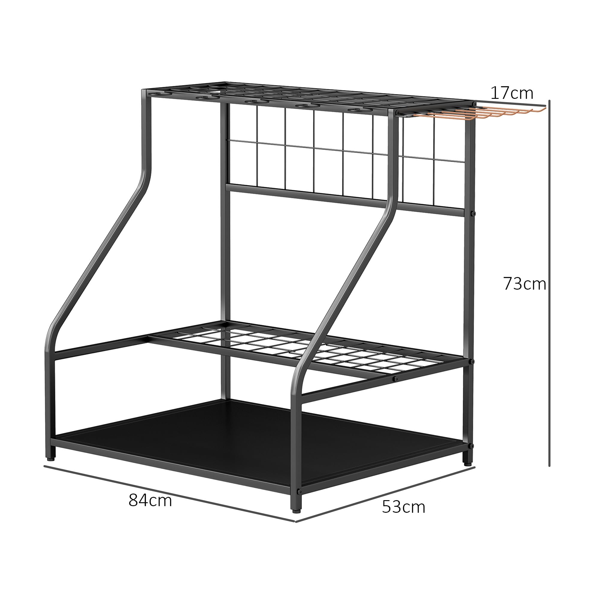 Outsunny Organiseur d'Outils avec Crochets, Support de Garage à 3 Niveaux pour Sécateurs, Pelles, Râteaux, Jardin et Garage Orange
