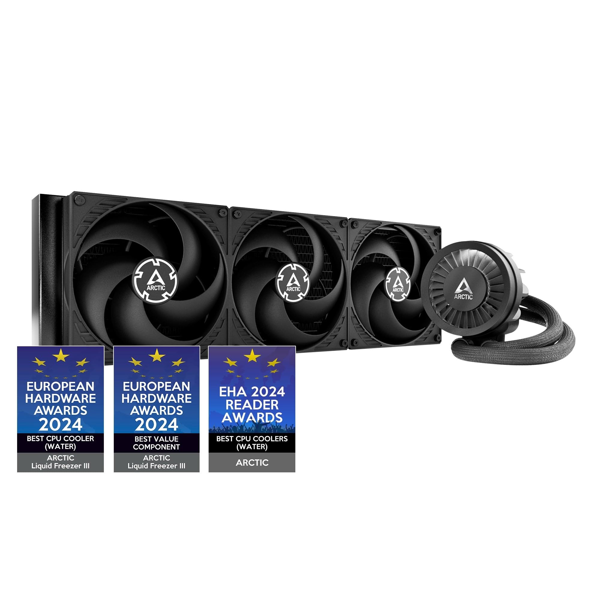 ARCTICLiquid Freezer III 420 - Water Cooling PC, All-in-One CPU AIO Water Cooler, Intel & AMD compatible, efficient PWM-controlled pump, fan: 200-1700 rpm, LGA1851 and LGA1700 Contact Frame - Black
