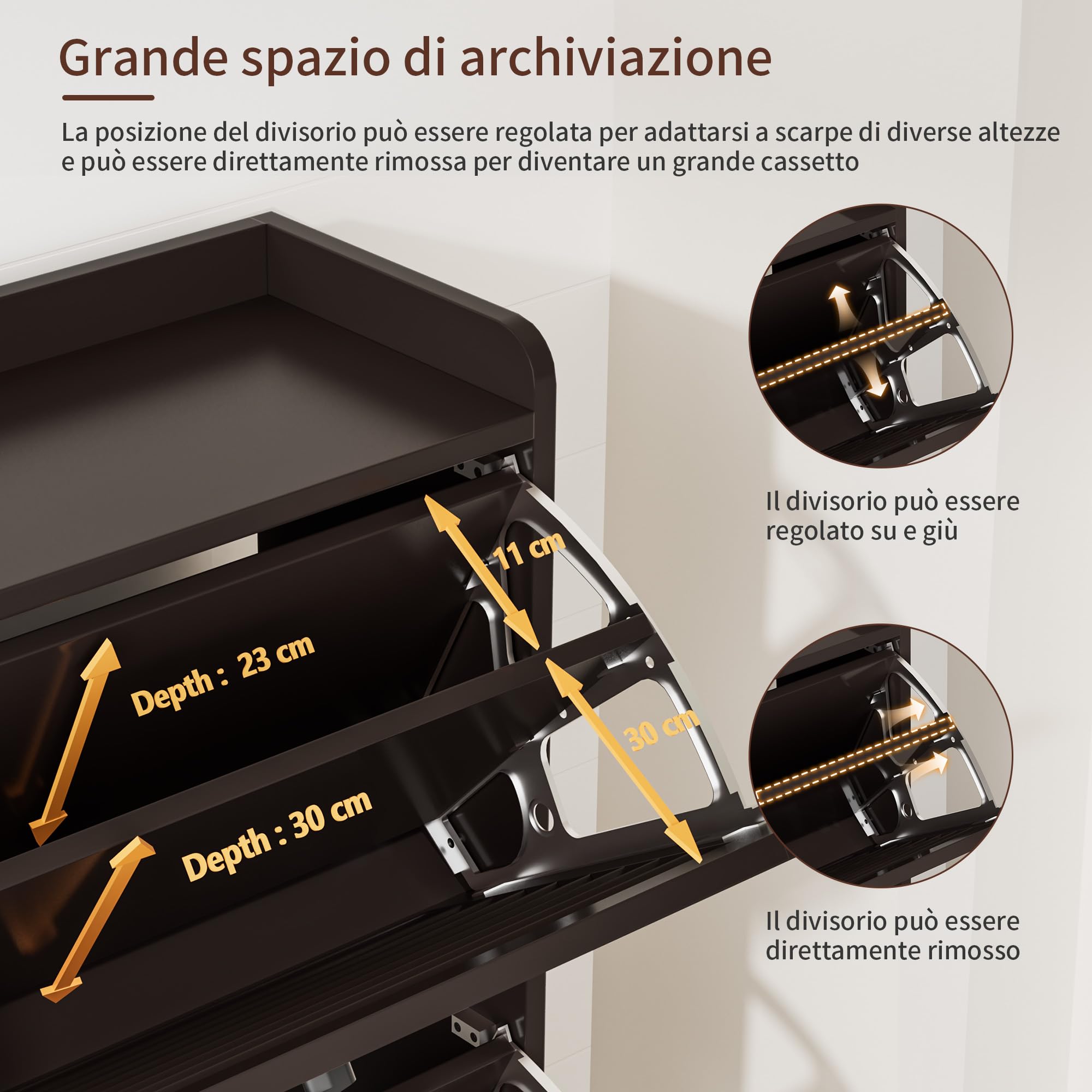 BonVache Scarpiera stretta, con porta lamellare, scarpiera con 3 alette, scarpiera con 6 ripiani regolabili, in legno per corridoio, 80 x 24 x 120 cm, marrone caffè