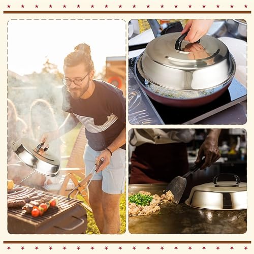 Miniatura 6 de Tessco Juego de 7 accesorios para parrilla, incluye 3 cúpula de fusión de quesos de 12.6 pulgadas, cubierta redonda para hilvanar, 3 piezas de