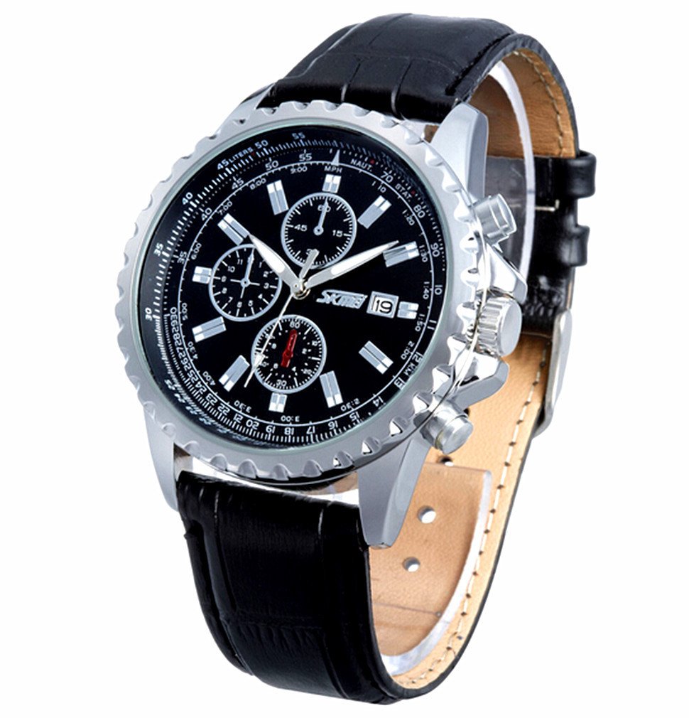 Sponsored Ad – David Fashion Brand Skmei Calendar Genuine Leather Watch Men Luxury Business Date Watches - Black