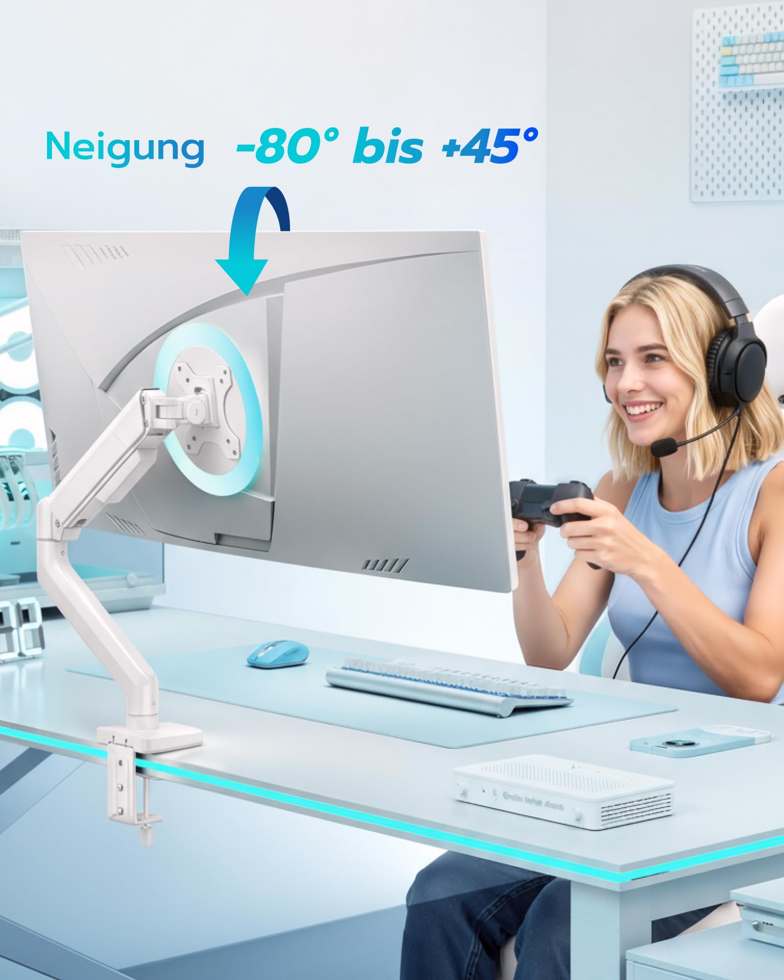 ARES WING Monitor Halterung für 17"-40" Flach Curved Bildschirm, Höhenverstellbar Bildschirmhalterung, Monitor Arm Tragfähigkeit Max 12 kg, 75/100mm Vesa-Halterung, Weiß