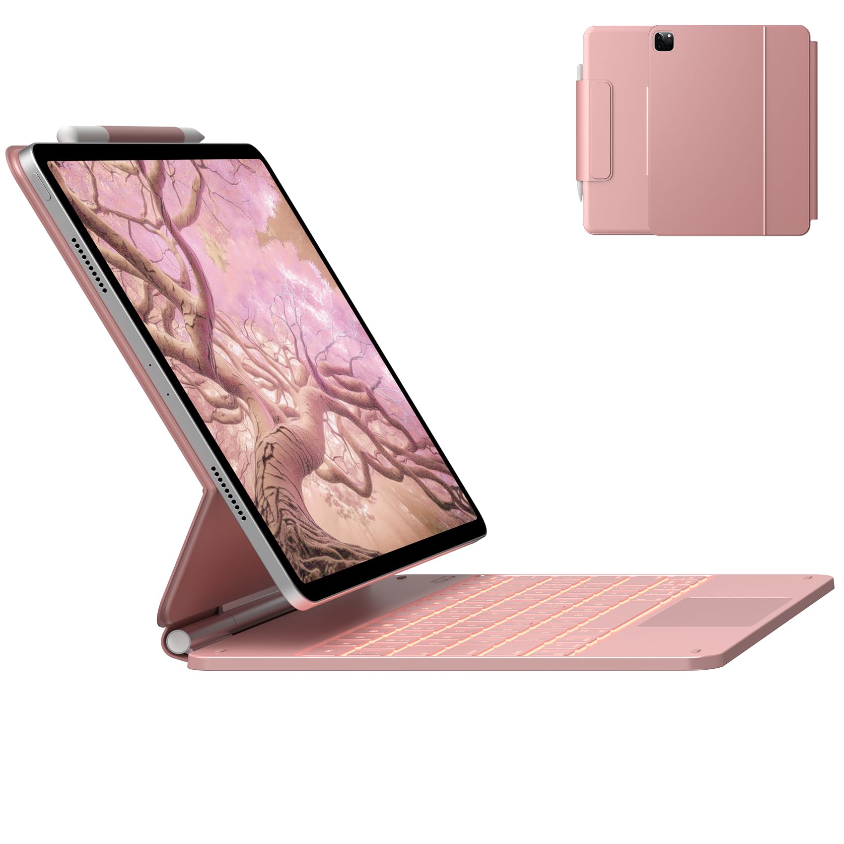 typecase Edge Keyboard Case for iPad Air 13-inch(M3/M2, 2025/2024) &amp; iPad Pro 12.9-inch(6th/5th/4th/3rd Gen), Floating Magnetic Cantilever Stand, 11-Color Backlight, Multi-Touch Trackpad, Rose Gold