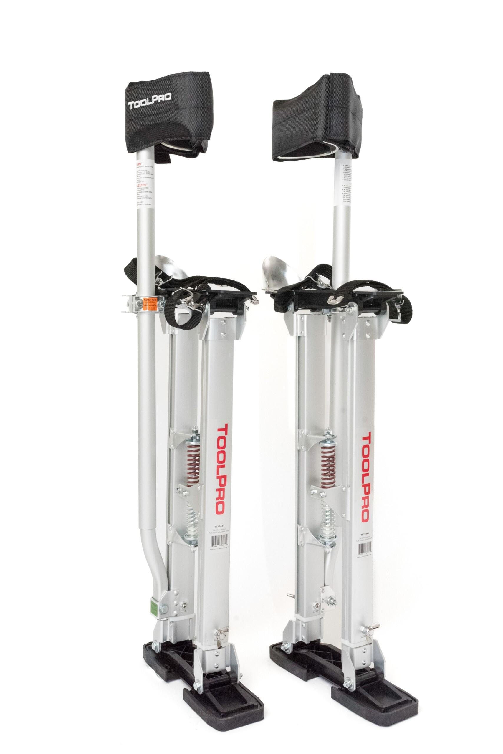 ToolPro Professional Grade Adjustable Aluminum Drywall Stilts w/Soft Straps - Adjustable Range for Drywall Installation, Painting, and More. (24-40 in. with Soft Straps)