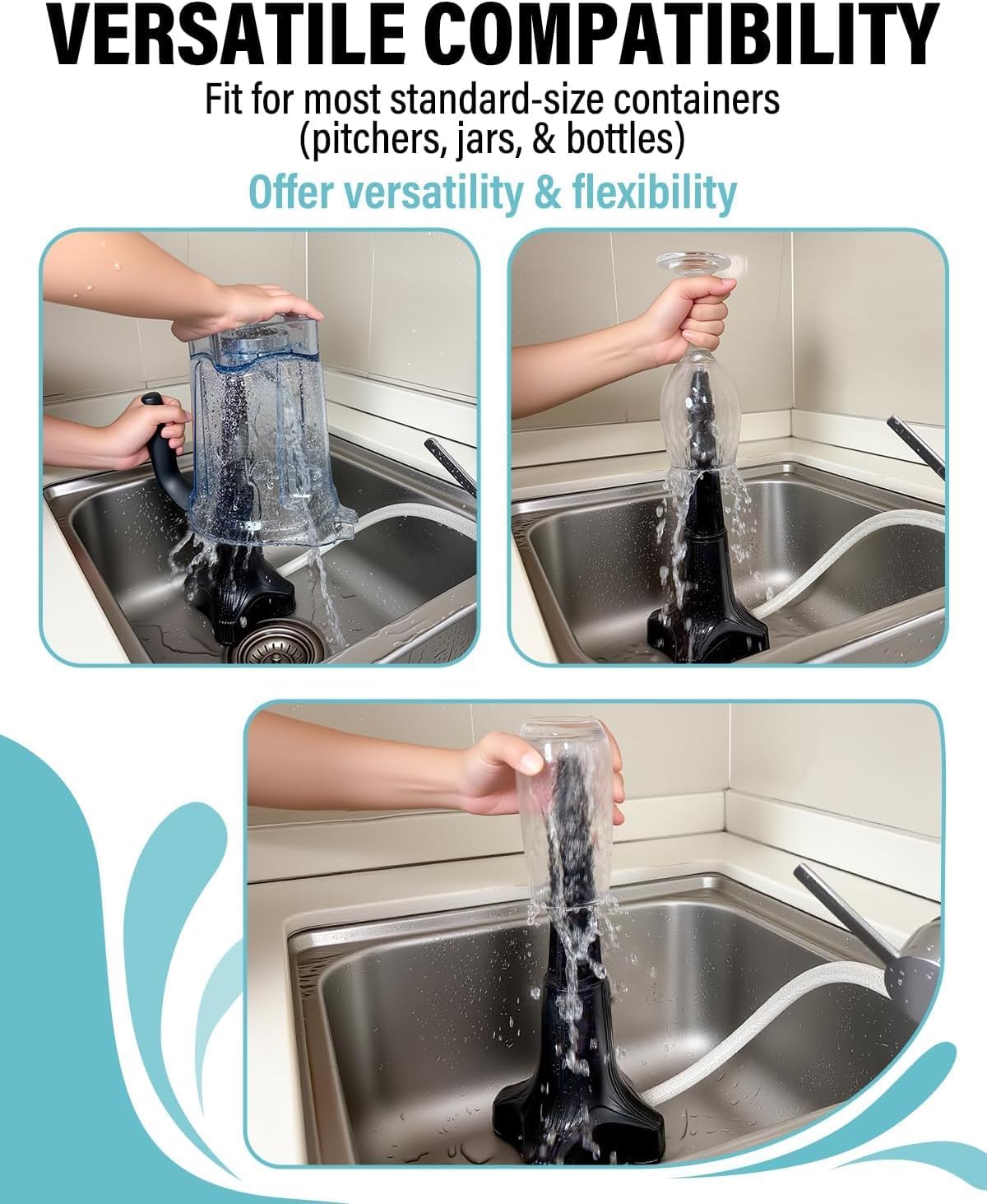 Blender Container Rinser – Powerfully Rinses 64OZ vitamix Blender, Jars, Cups, Pitchers & Bottles in Seconds Ideal for Commercial Restaurant Kitchens, Bars, Smoothie or Coffee Shops Five year warranty