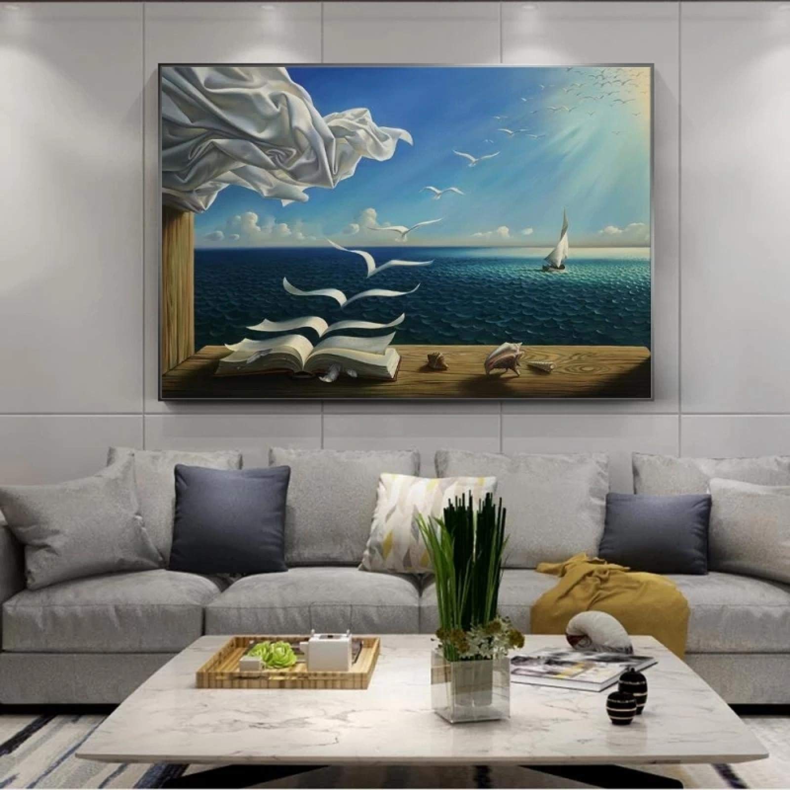 ZMFBHFBH Salvador Dali pittura a olio barca a vela murale su tela Surrealismo arte poster e stampe murale Quadri di grandi dimensioni decor 80x120cm (32x47in) Con cornice
