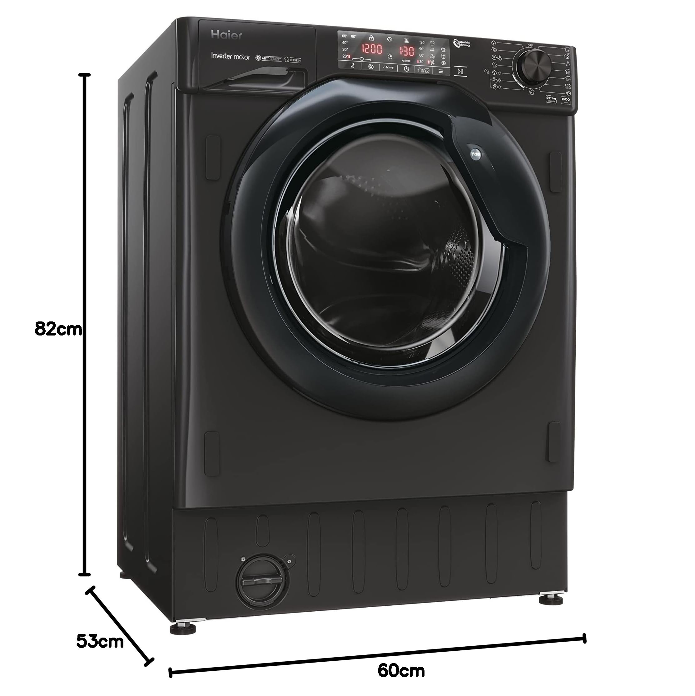 Haier SERIE 4 HWDQ90B416FWBB-S Einbau-Waschtrockner 9 kg Waschen 5 kg Trocknen Inverter-Motor 1600 U/min Dampfwaschfunktion Aqua Stopp Schwarz
