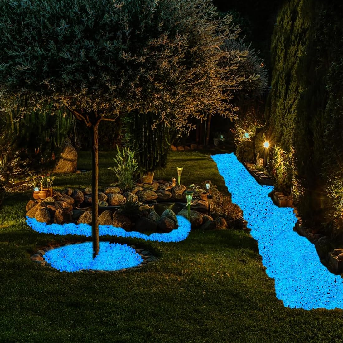 100 Pezzi Pietre Luminose per Giardino, Arredo Giardino, Decorazioni Giardino, Terrario, Sentieri, Cortile, Vaso di Fiori, Acquario, Piscina (Bianco)
