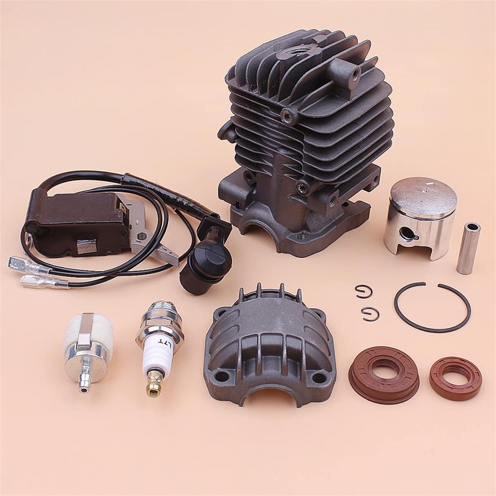 IWBR 34mm tłok cylindra zestaw podstawy silnika pasuje do chińskiego 2500 25cc cewka zapłonowa filtr paliwa świeca zapłonowa zestaw uszczelek olejowych część do piły łańcuchowej