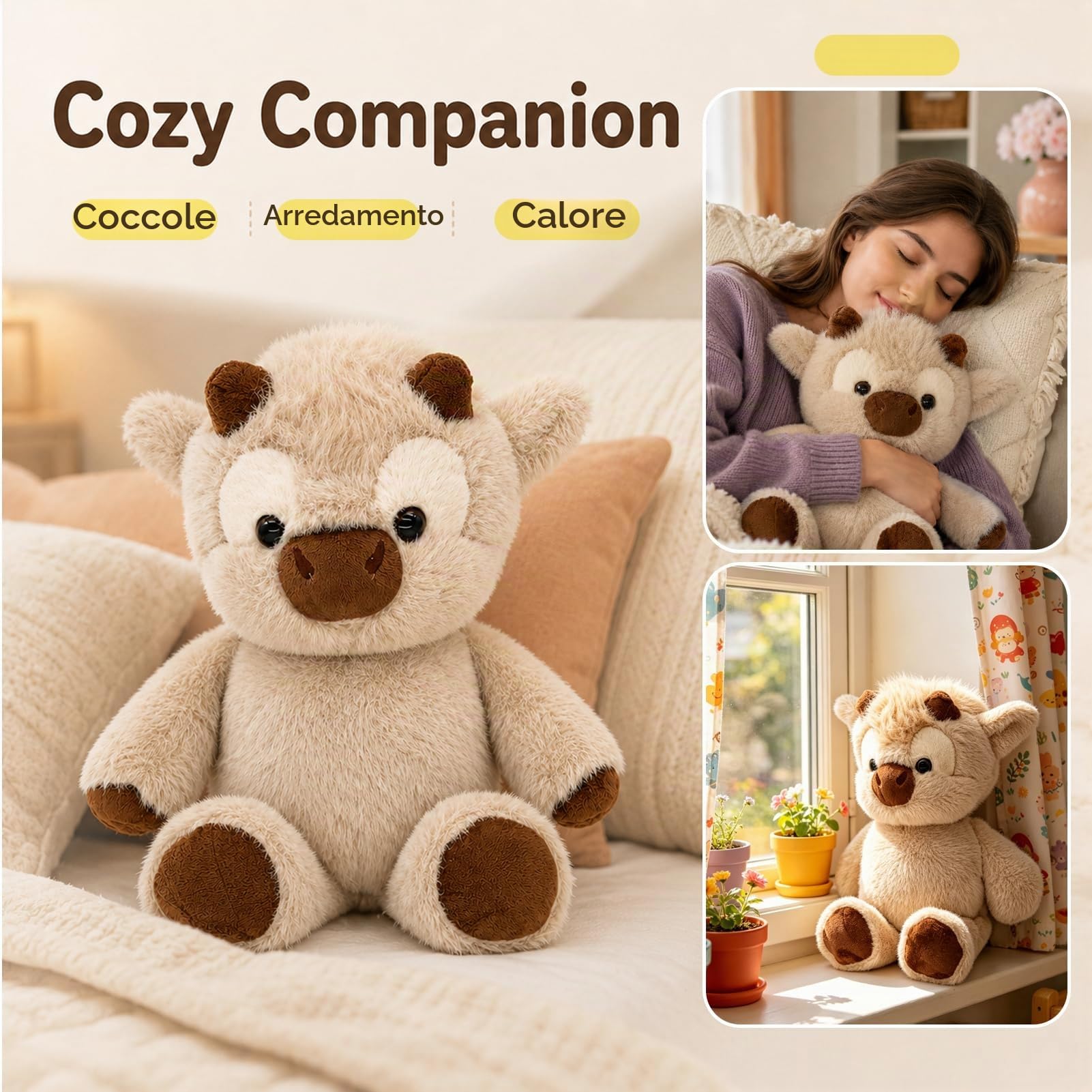 Peluche Mucca Che Corre,45 cm Adorabile Animale Peluche Muccas Pelosa,Pupazzo Che Corre,Running Highland Cow Peluches Mucche per Alleviare Lo Stress,Peluche Animali,Peluche Bambole