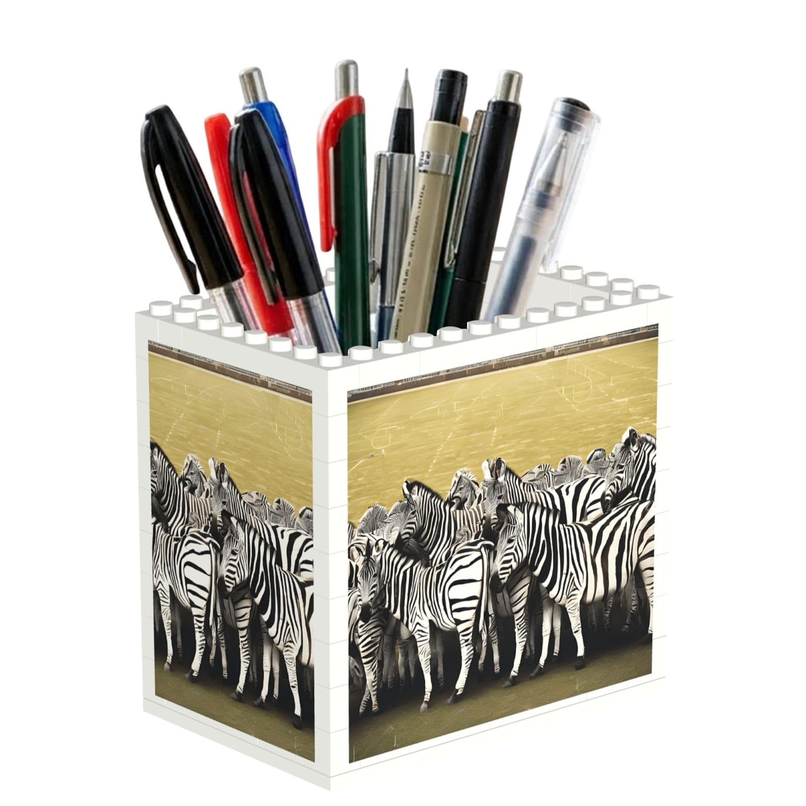 ESNAIUVCD Zebra Racetrack Print Building Block Pen Holder - Pencil Holder For Desk/Classroom,Desk Accessories, Multifunctional Office Supplies Pen Organizer Pencil Cups(1pcs)