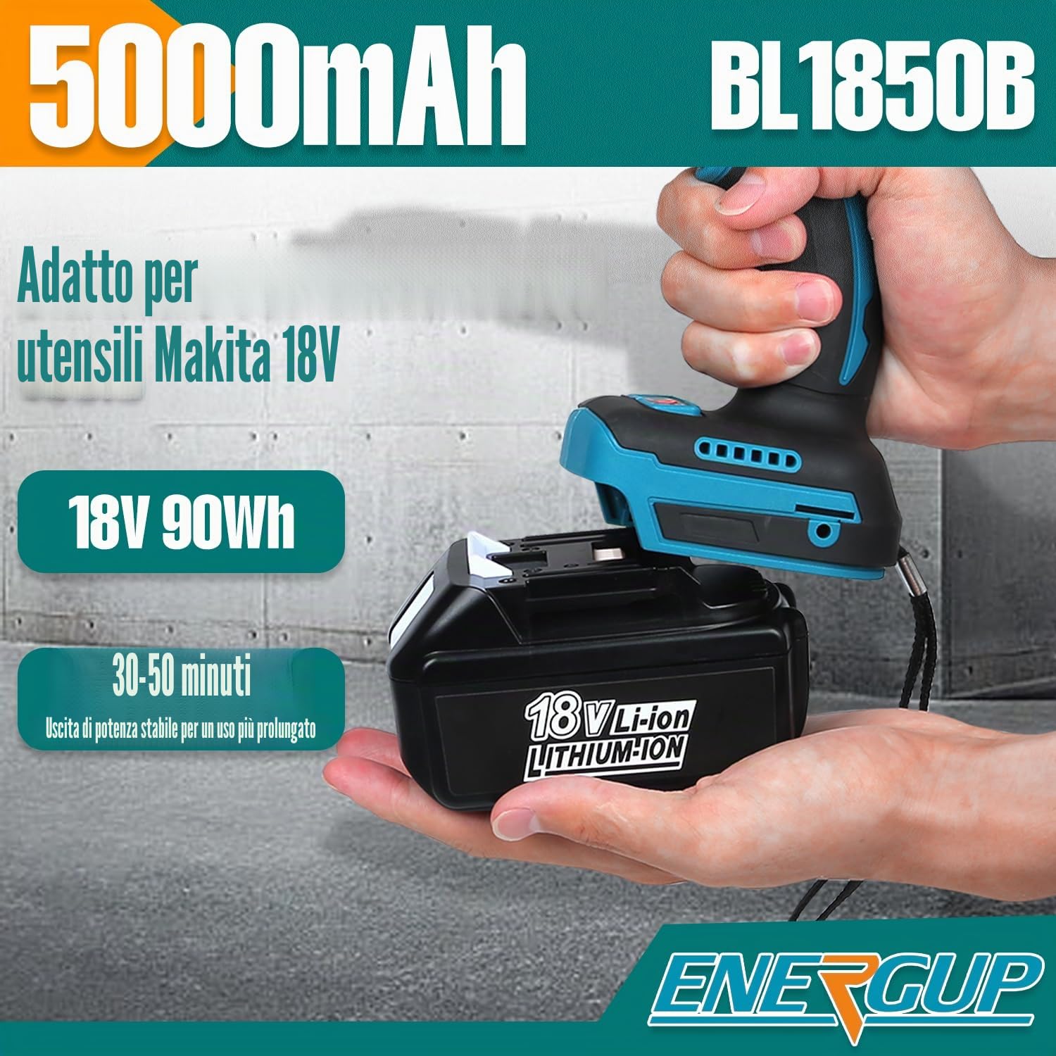 Energup 2 x 18V 5.0Ah Batteria per Makita Batteria 18V BL1850 BL1860 BL1840 BL1830 BL1820 BL1815 194205-3 194309-1 194205-5 con Indicatore LED