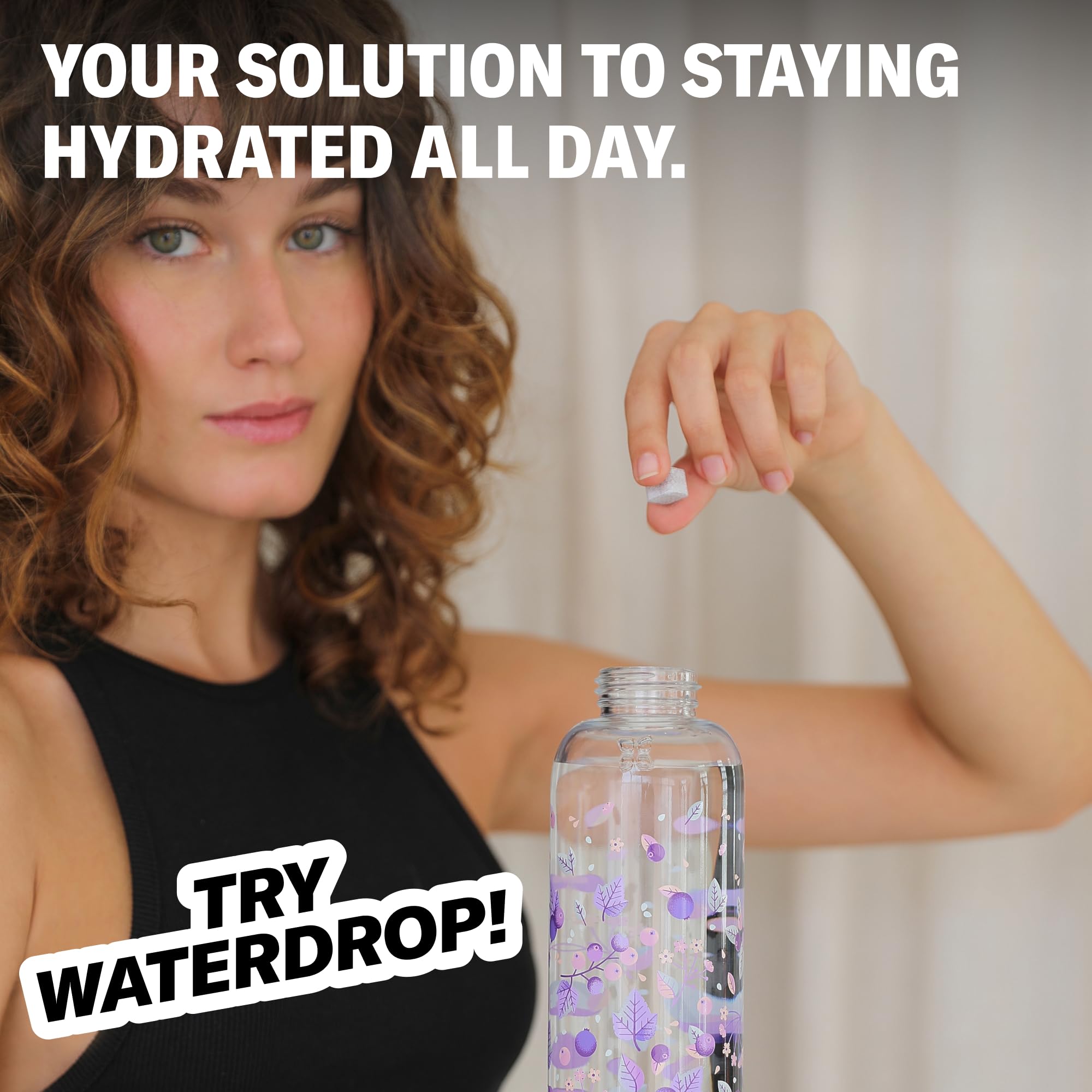 waterdrop Szklany Zestaw Startowy Butelka ze Szkła Borokrzemowego 600ml + 18 Bezcukrowych Kostek Microdrink Smaki
