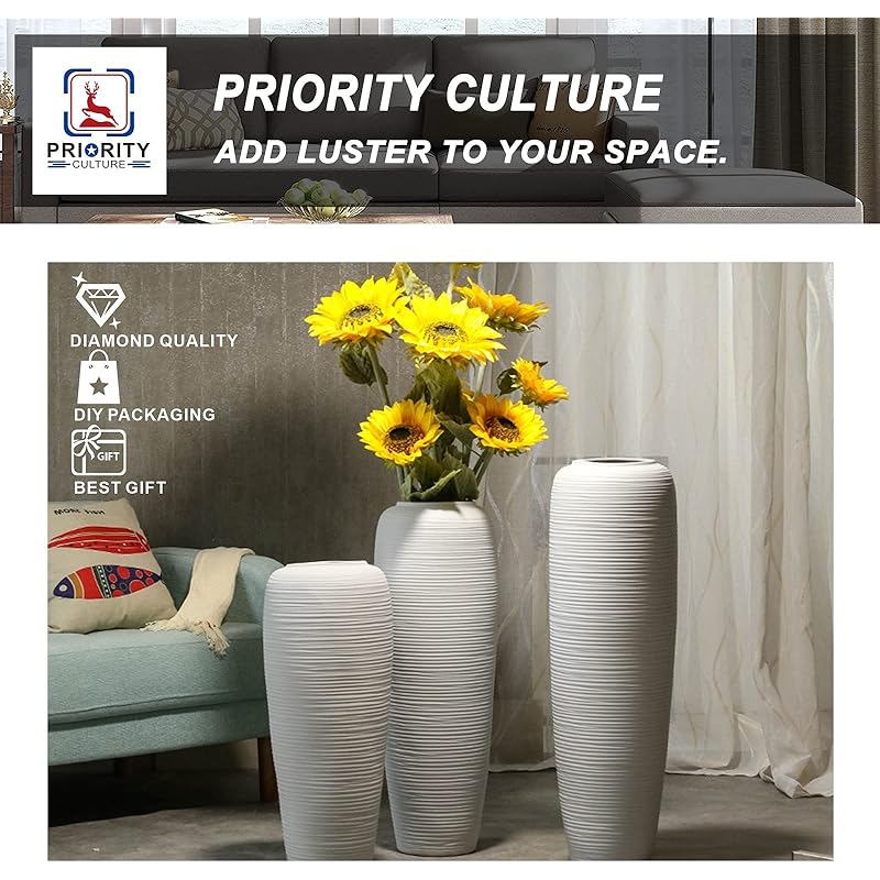 トールビッグフロアスタンド花瓶 白い 装飾陶磁器の床花瓶 花瓶 床 置き 背の高い床の花瓶 家庭用 床セラミック花瓶 ヴィラホテルリビングルーム花瓶 背の高いブーケドライフラワー人工花瓶 花卉用具 Size 60cm Myorvvoyqg Institutpucnik Si