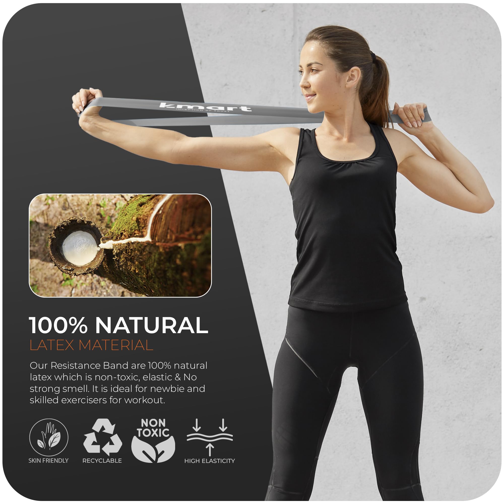 Active 100 Resistance Bands Set of 5, Skin-Friendly Exercise Bands for Men & Women, 5 Resistance Levels for Legs Glutes, Arms - Image 4