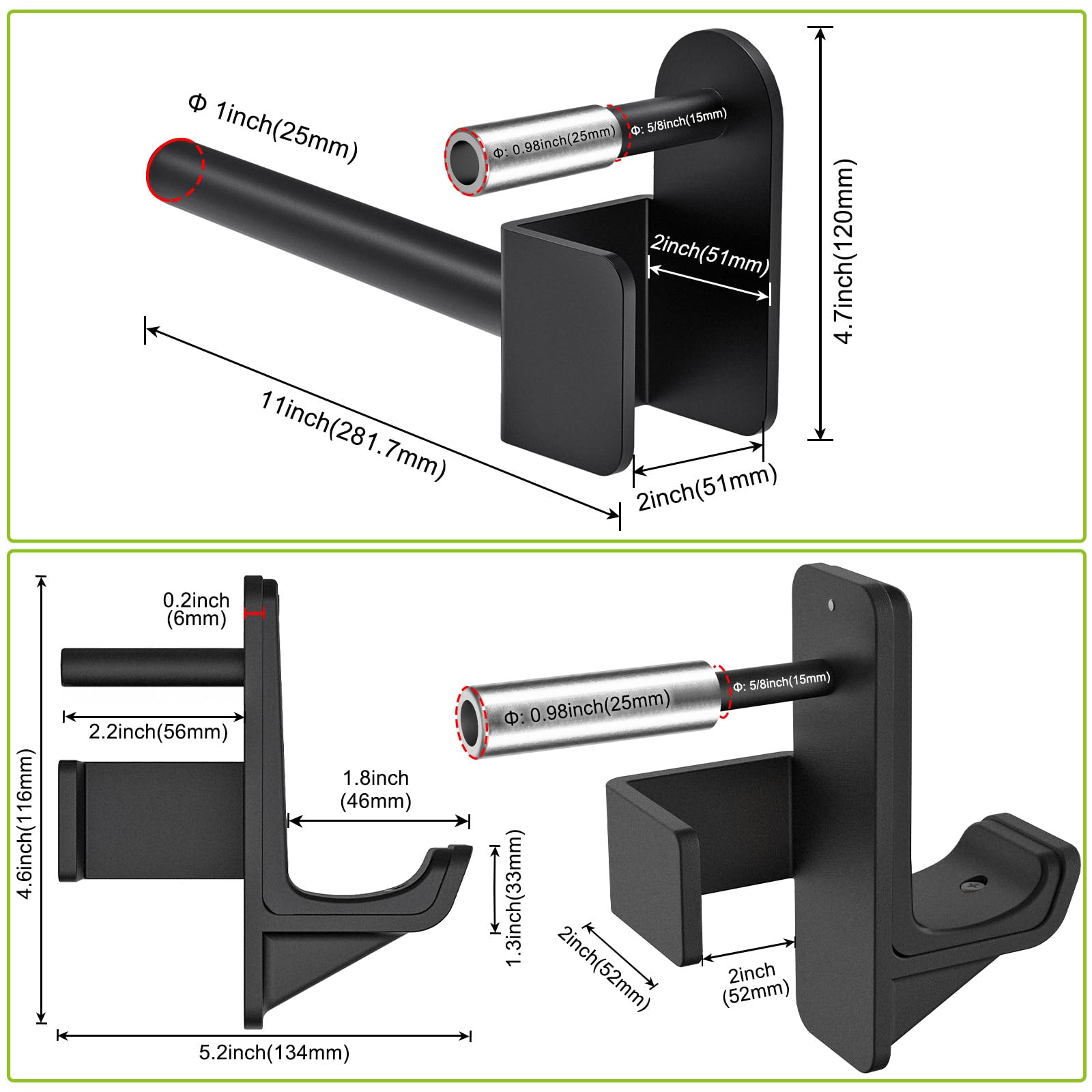 Kipika Juego de Ganchos en J y Soporte para Discos de Peso - Rack de Potencia 2 x 2 Pulgadas, Agujero 5/8 o 1 Pulgada - Accesorios para Sentadillas y Entrenamiento de Fuerza