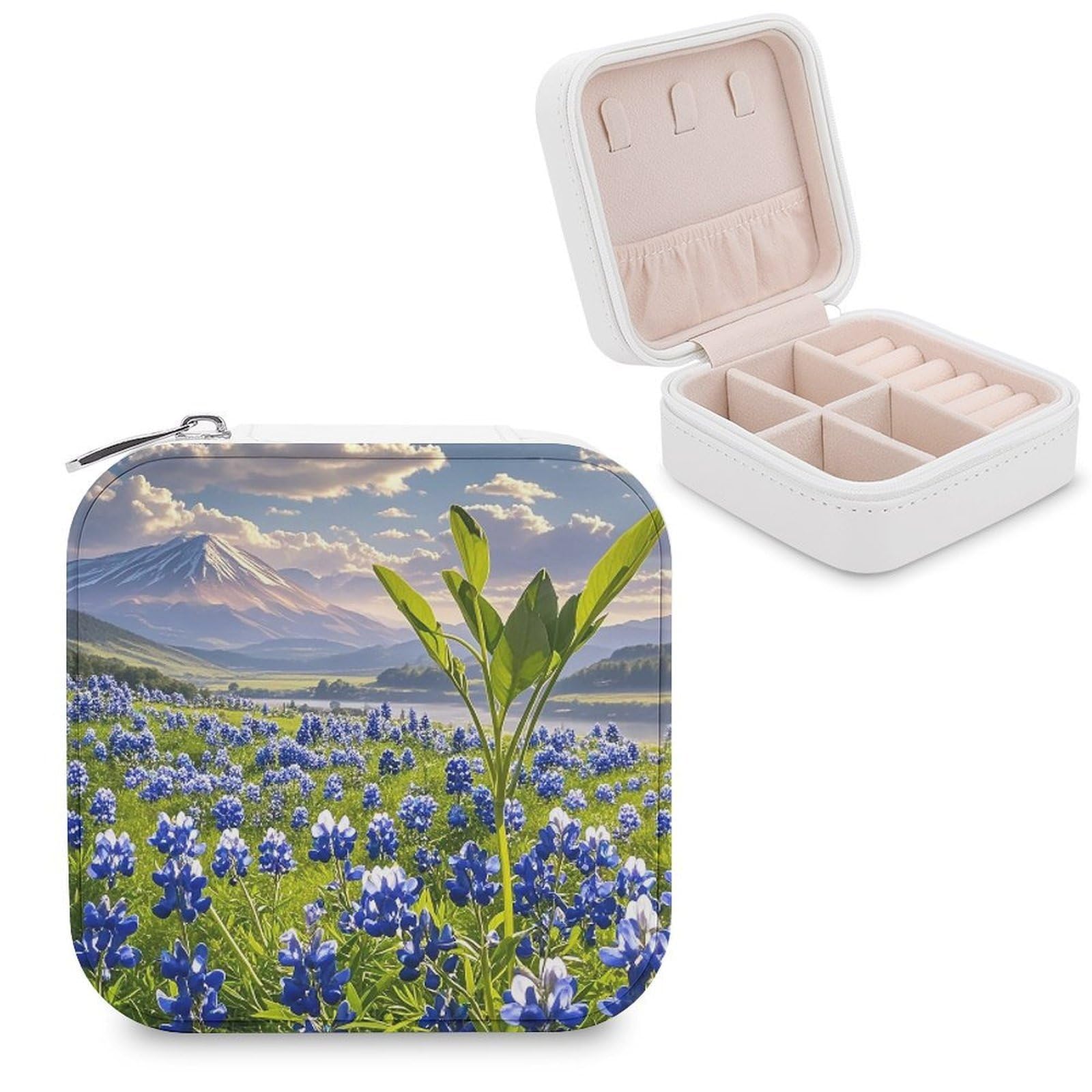 VstaDank Bluebonnets Scenery Jewelry Box Beautiful Portable Ring Boxes Cute Large-Capacity Jewelry Case Jewelry Organizer for Mothers Gifts for Earrings Rings Hand Bracelet