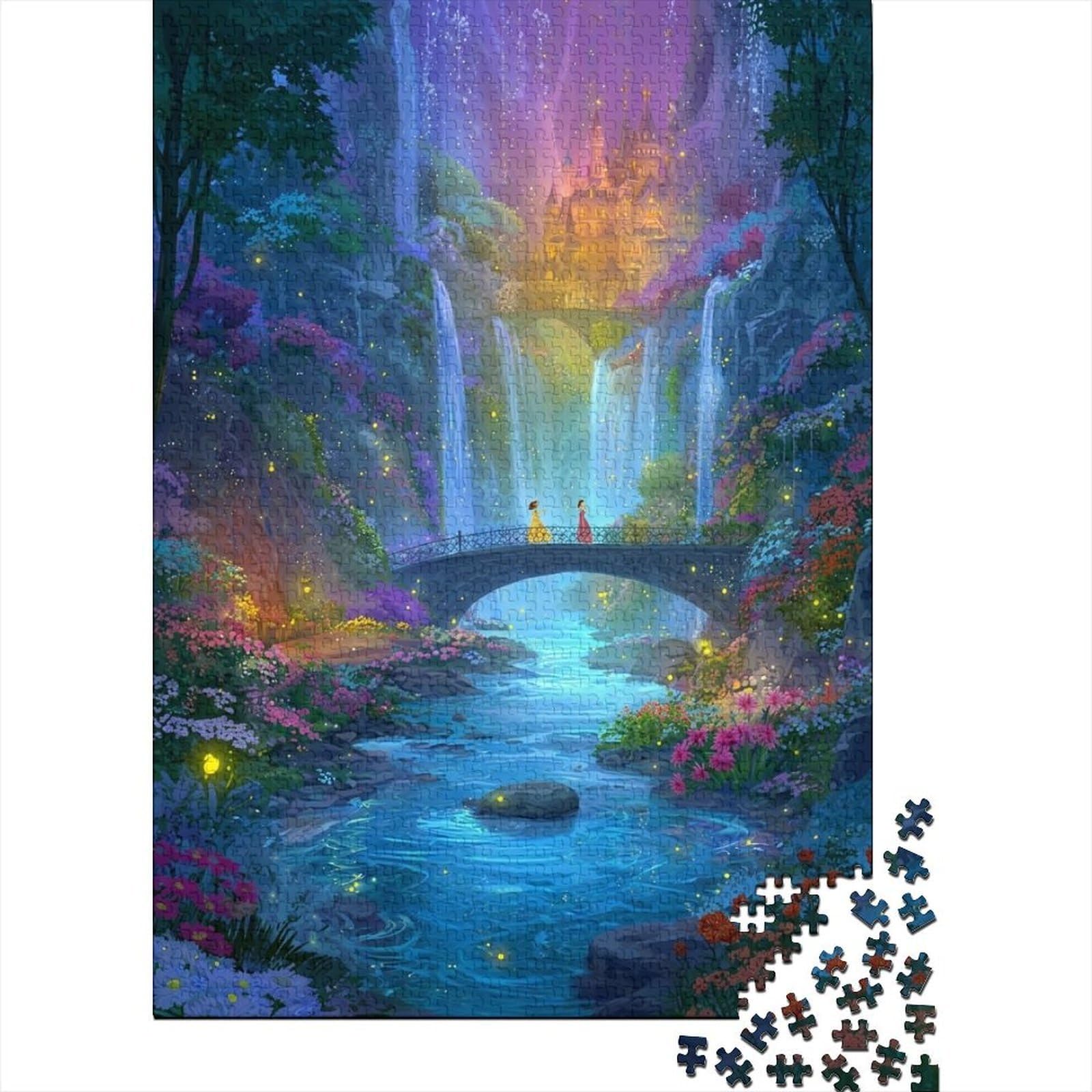 Fantasy Waterfall Bridge Jigsaw Puzzle for Adults 1000 Pieces Night Scene Decor nan — image 1