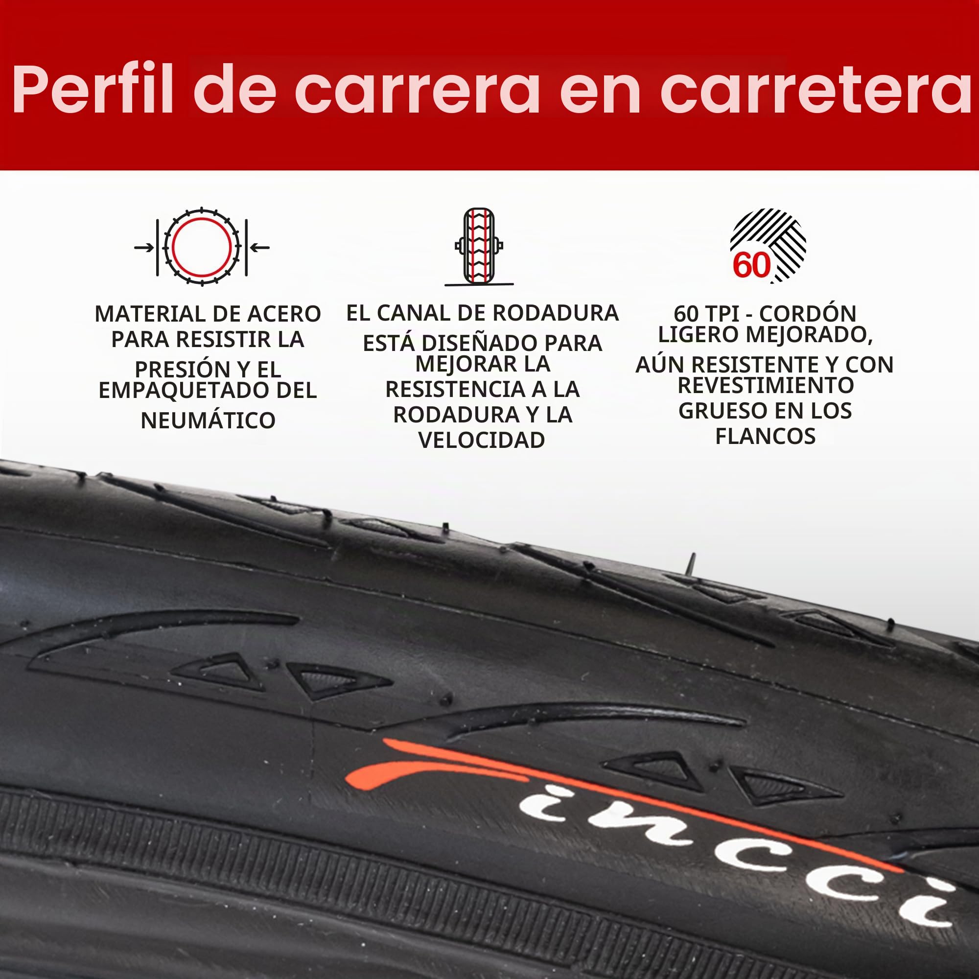 Fincci Cubiertas Carretera 700x25 - Neumáticos Bicicleta Carretera 25-622, 60 TPI, Gomas con 3 mm Antipinchazos para Electro Ciclo Bici, Carrera Turismo Bici