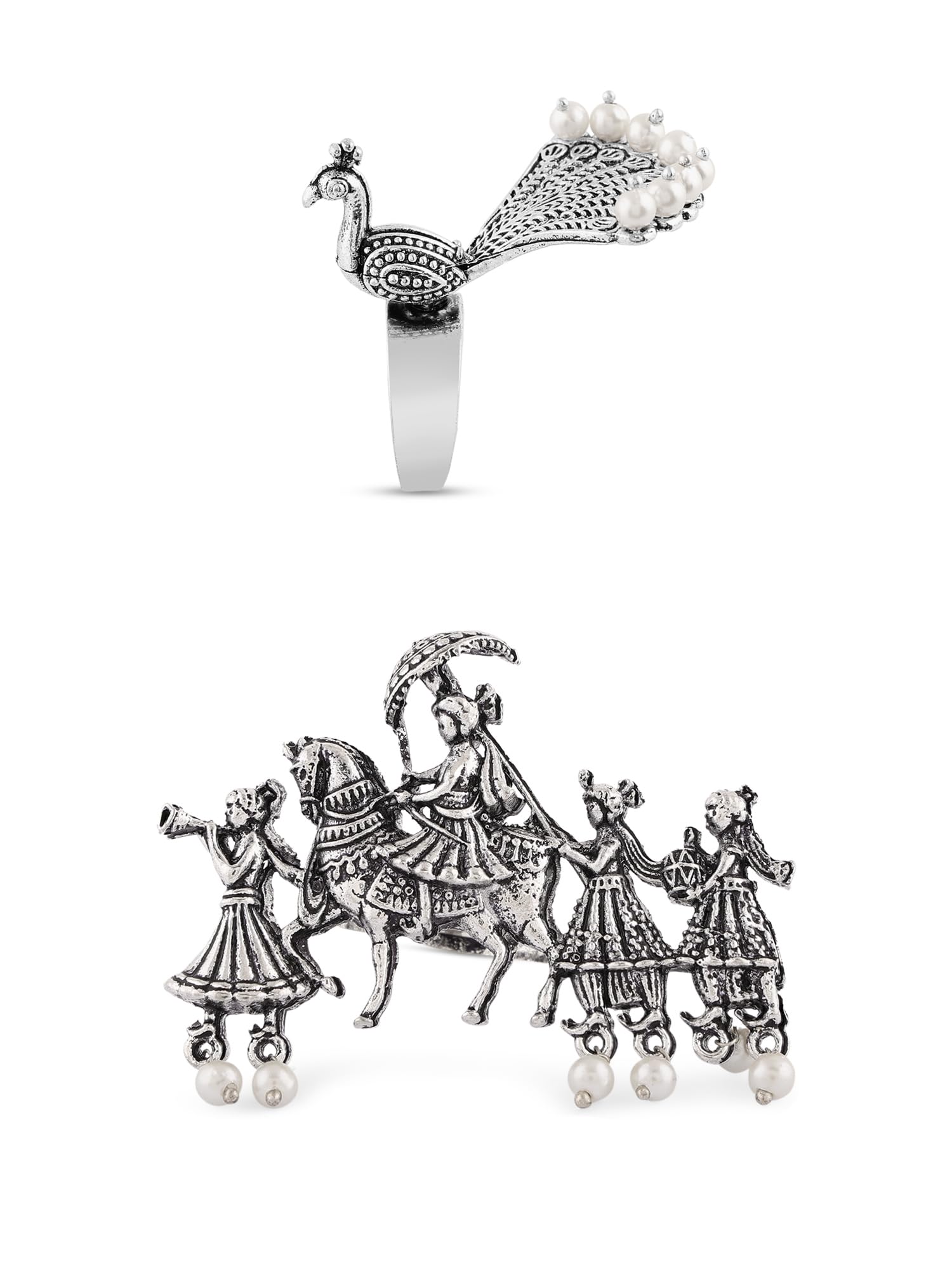 ZAVERI PEARLS Set of 2 Silver Tone Barat & Peacock Design Antique Oxidised Adjustable Finger Ring For Women-ZPFK16854 (B0CLJMHFXL) Amazon Price History, Amazon Price Tracker