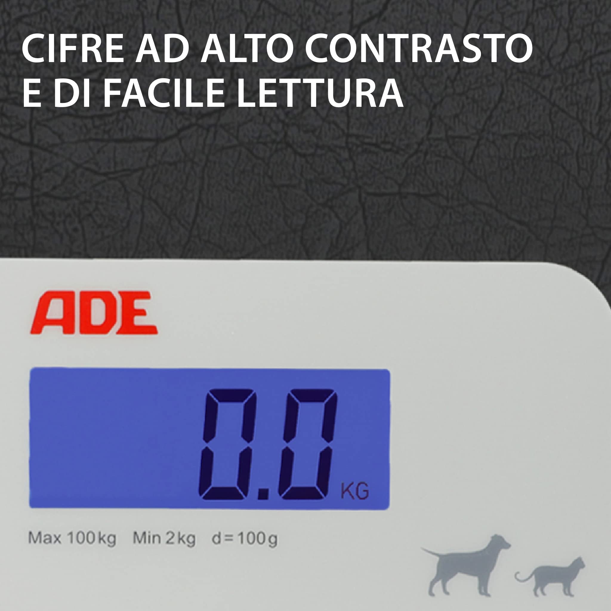 ADE Bilancia digitale per animali domestici fino a 100 kg | bilancia per cani di taglia grande XL | extra leggera e piatta | superficie adatta alle zampe | anche per gatti e piccoli animali
