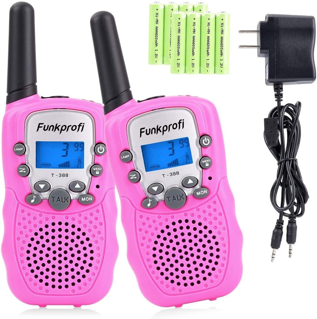Funkprofi Rechargeable Walkie Talkies for Kids 22 Channels Long Range Walkie Talkies with Battery and Charger, Gift for Boys and Girls, 1 Pair (Pink)
