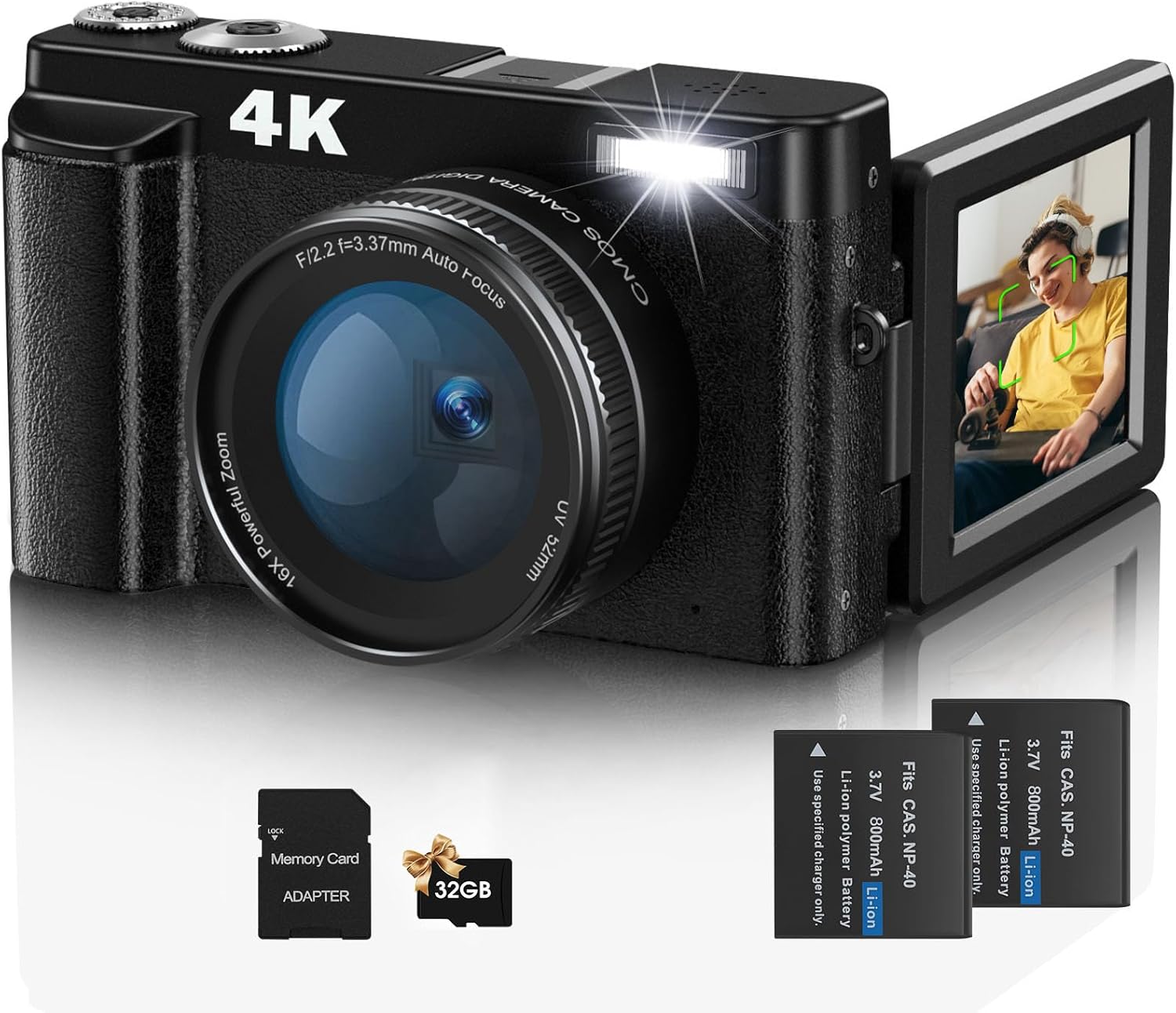 Fotocamera Digitale,Jumobuis 4K 48MP Fotocamera Compatta Ricaricabile Con Scheda di memoria da 32 GB Zoom Digitale 16X,Fotocamera Digitale Per Bambini, Adulti, Principianti