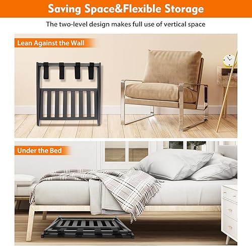 Miniatura 3 de Estante plegable para equipaje, maleta de viaje, soporte de almacenamiento de zapatos, soporte de bambú de 26.8 x 15.7 x 22.8 in, soporte de