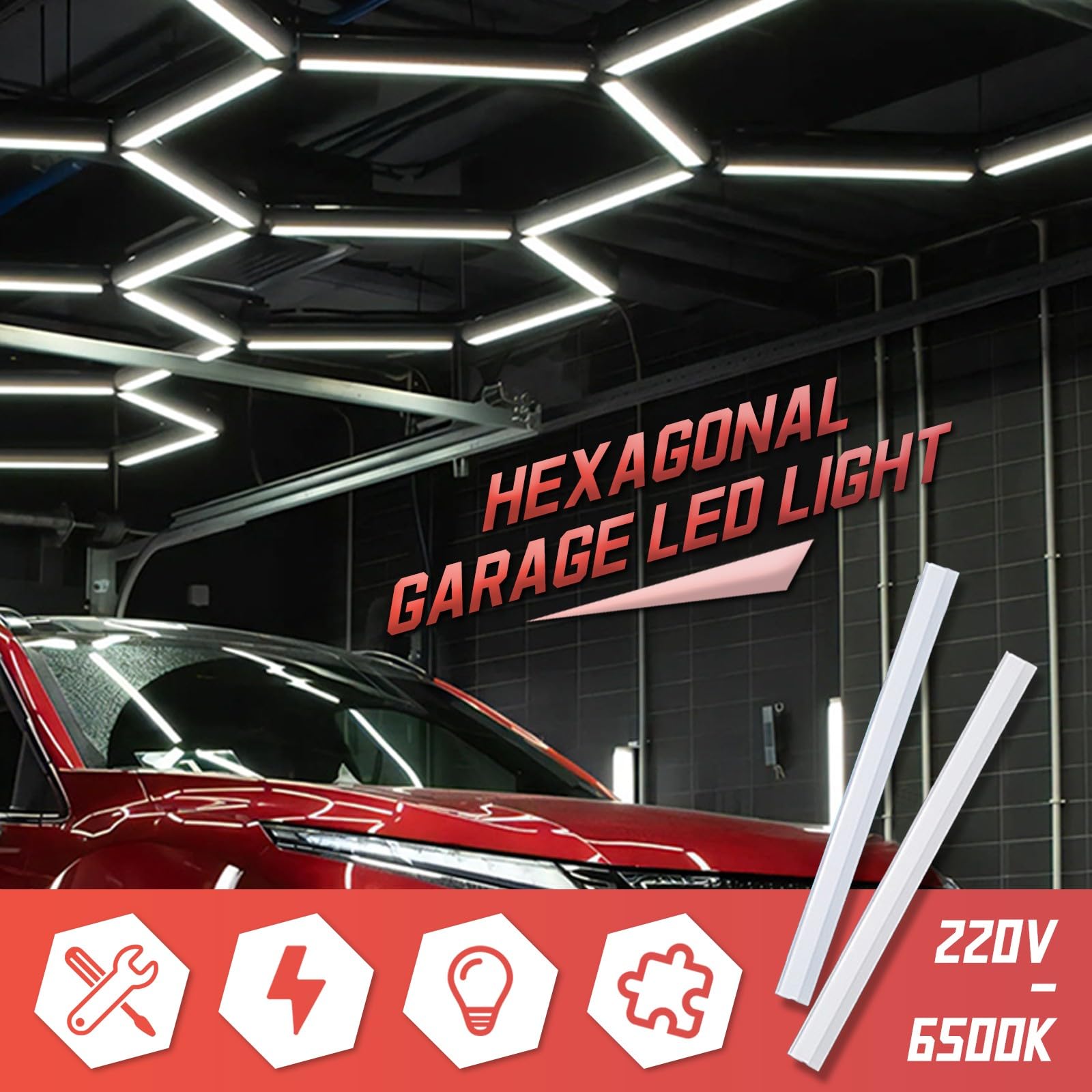 Éclairage De Garage LED Hexagonal 6500K – Lampe Nid d'abeille Haute Luminosité À Large Couverture pour Entrepôt Et Atelier 2 Hex