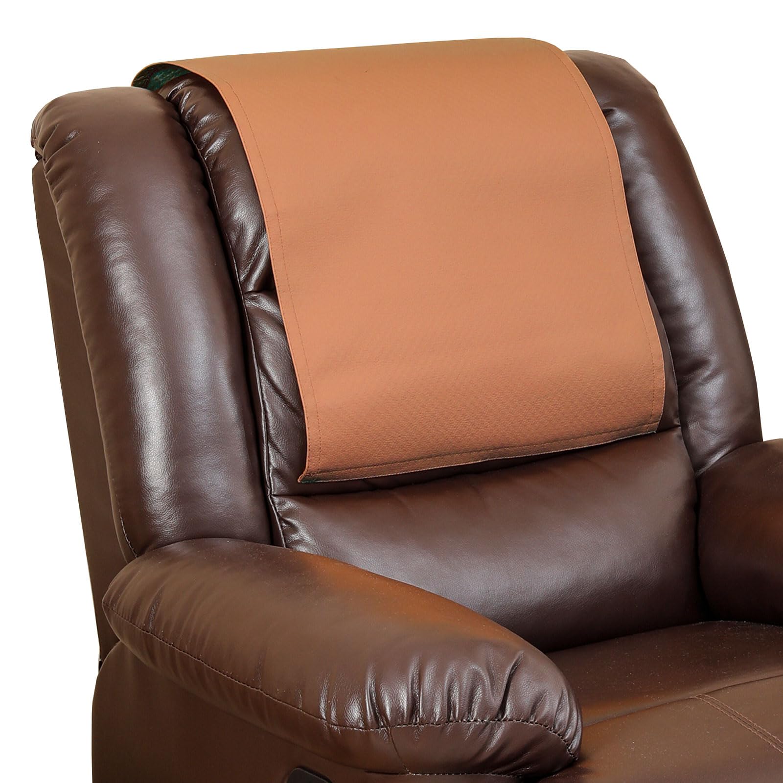 Hittun Non Slip Recliner Headrest Protector Washable Faux Leather Headrest Covers for Recliner Chair Waterproof Couch Head Rest Covers for Sofa,Furniture,Office Chair,Theater Seat (Tan)