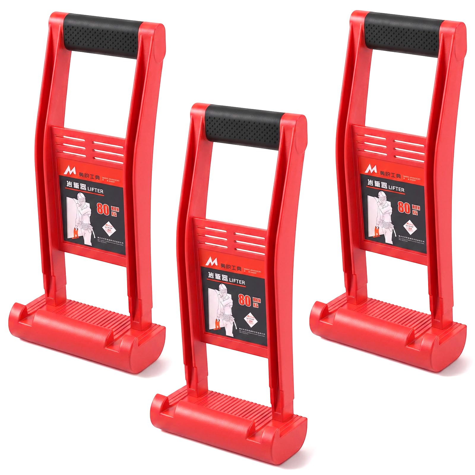 Paquete de 3 portadores de madera contrachapada y herramientas de elevación de paneles de yeso, soporte de panel de plástico ABS naranja con capacidad de 175 libras, elevador y transportador para