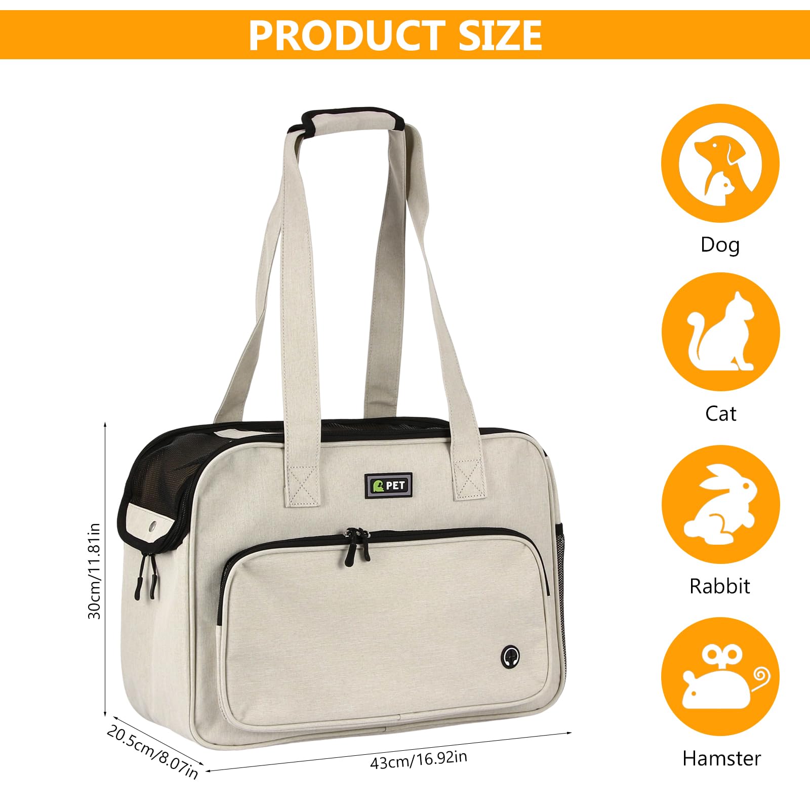Katzentransportbox, Hundetasche für große Katzen und Welpen Katzenbox | Atmungsaktiv & Wasserabweisend, mit Sicherheit Reißverschlüsse Faltbare Schale, für Der Gang zum Tierarzt, 43x30x21cm