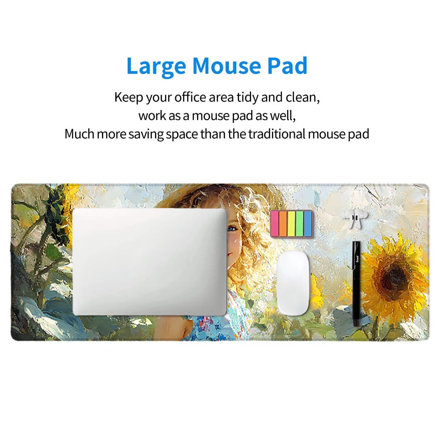 Tappetino per Mouse XXL 1400 x 600 mm Tappetino Mouse Gaming Grande, Mousepad con Base in Gomma Antiscivolo, Tappeto per Tavolo da Gaming per Mouse e Tastiera, Accessori PC (Girosole Ragazza) u-815