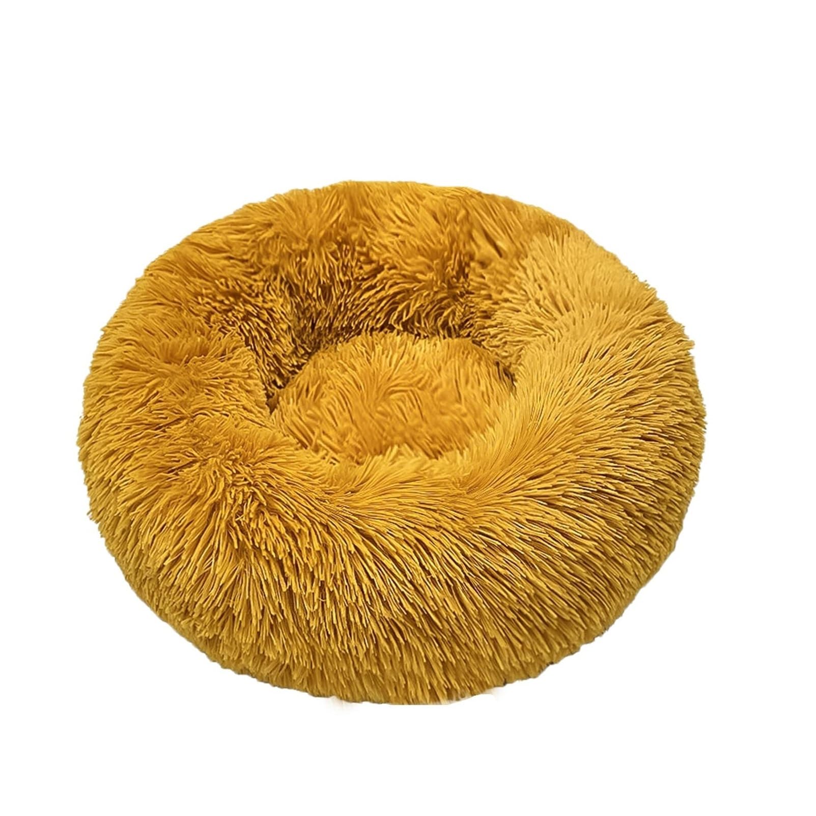 Lit en donut pour chien en fausse fourrure dorée haute densité