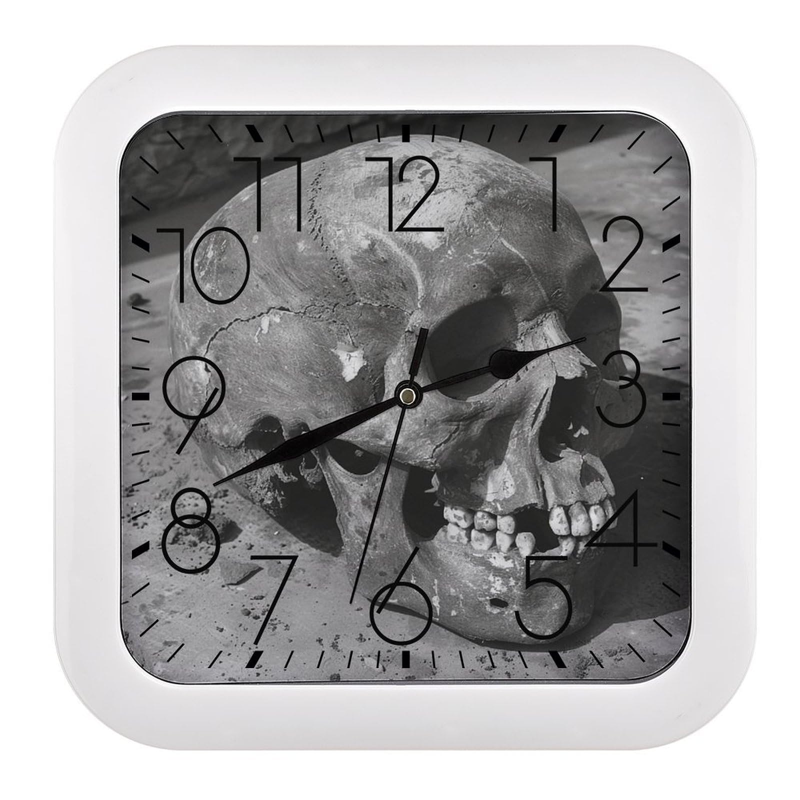 NTVOWPZO 10 Inch Wall Clock Ancient Human Skull Battery Operated Wall Clocks Silent Non-Ticking Square Wall Clock for Living Room Kitchen Home Office Wall Decorative Clocks