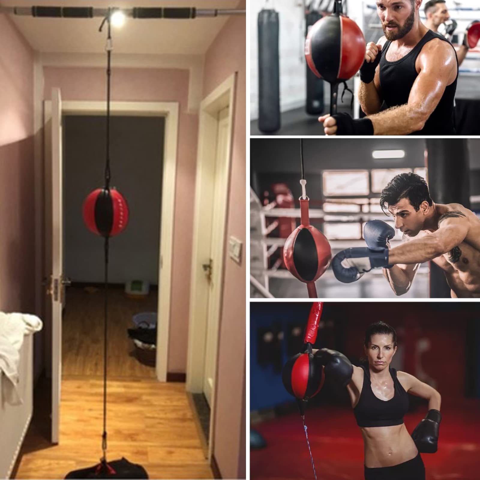 Pelota de boxeo de doble extremo, bola suspendida, saco de cuero con cuerdas y ganchos, bomba de aire para entrenamiento y agilidad